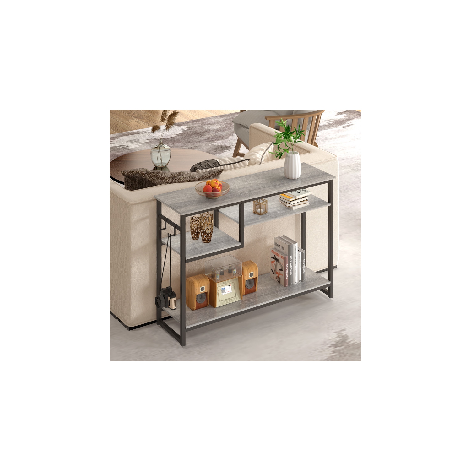 Bestier 39.4" Console Table for Entryway with 4 Tier Storage Shelves