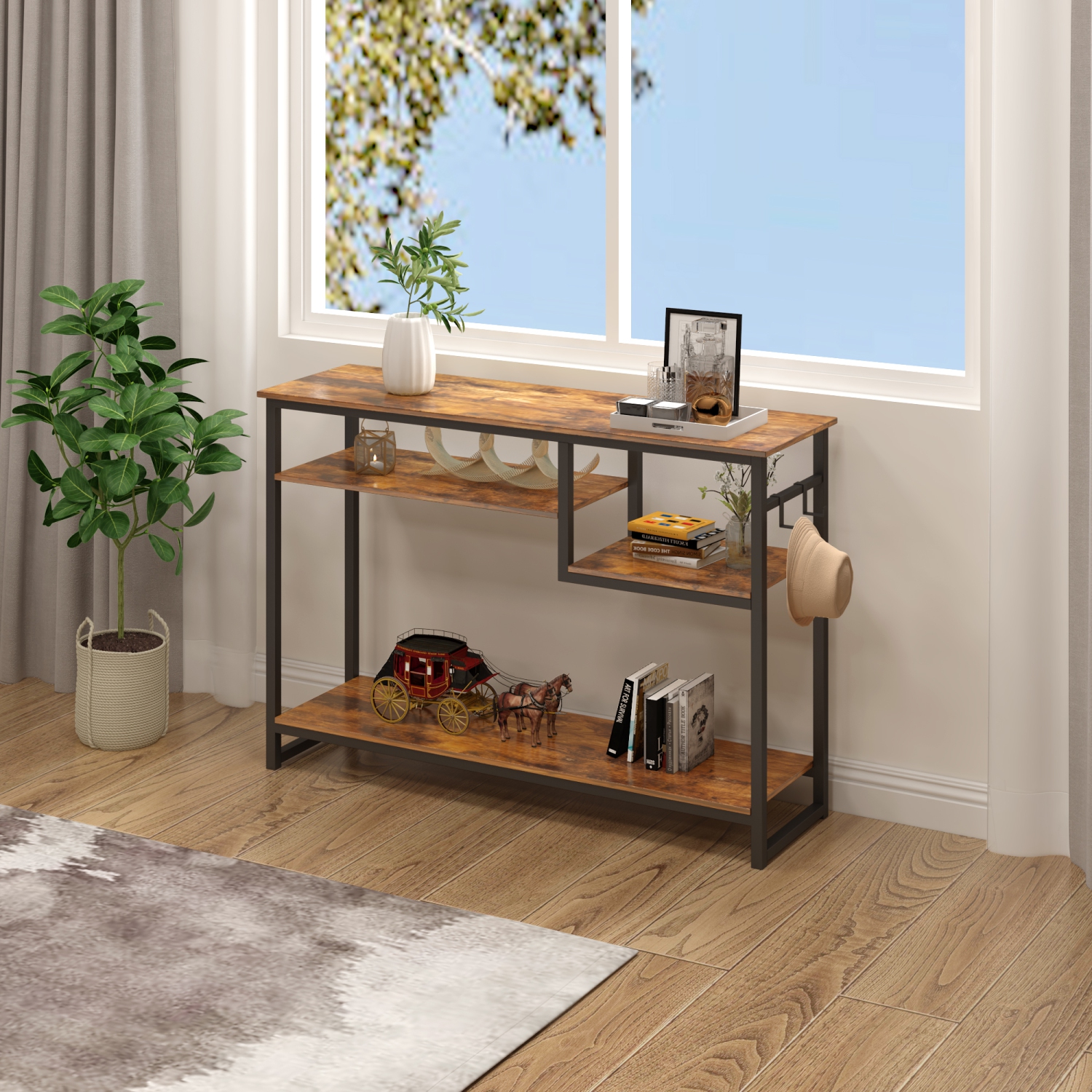 Bestier 39.4" Console Table for Entryway with 4 Tier Storage Shelves