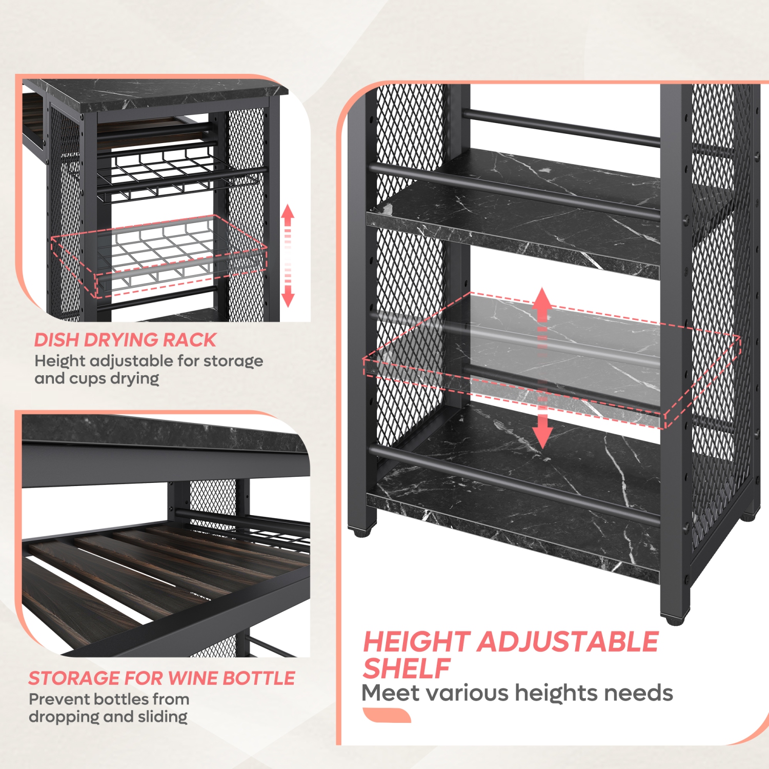 Ensemble avec table de bar style pub Bestier, tablettes ajustables et porte-gobelet pour bouteilles de vin