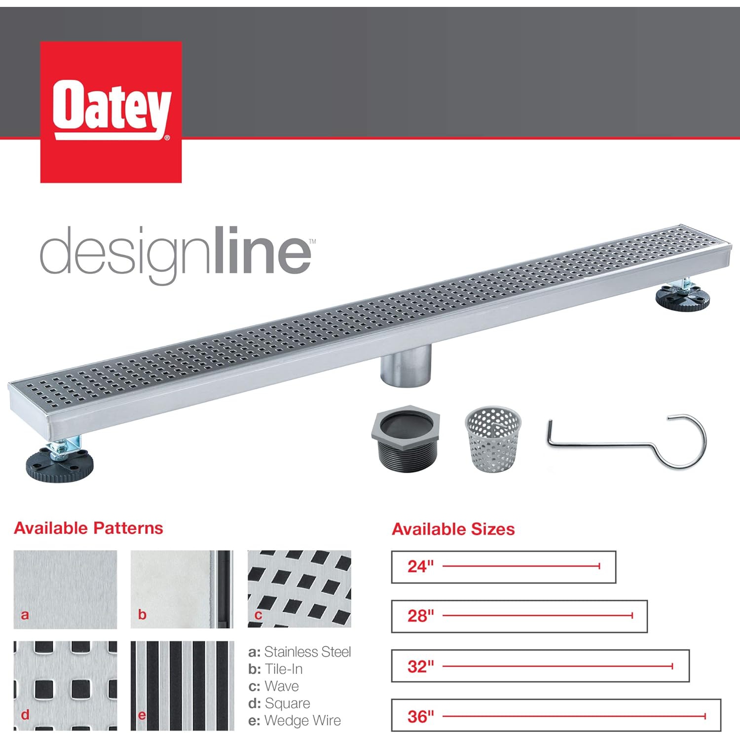 Designline 32 in. Linear Shower Drain Tile-in Grate in Stainless Steel