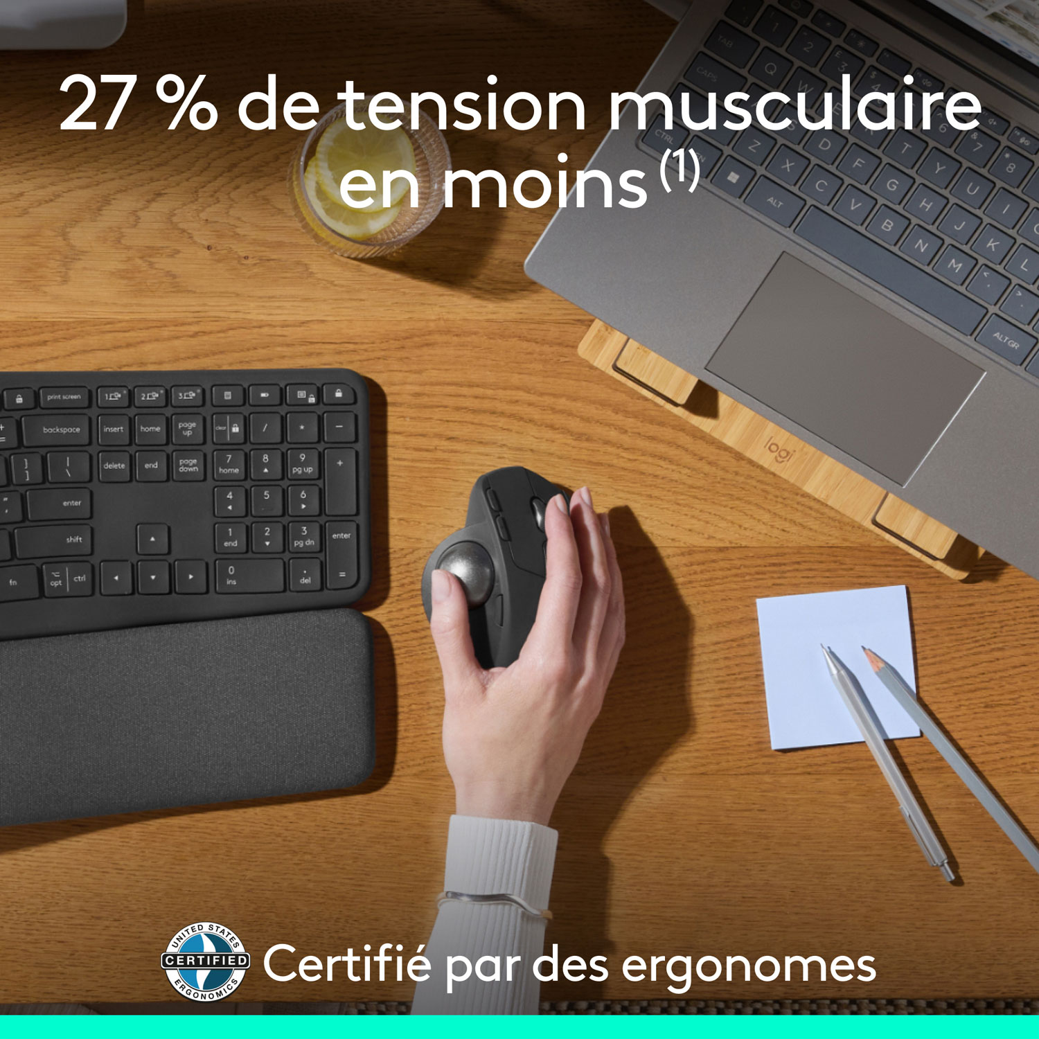 Souris ergonomique sans fil à boule de commande 2048 ppp MX Ergo S Plus Advanced de Logitech - Graphite