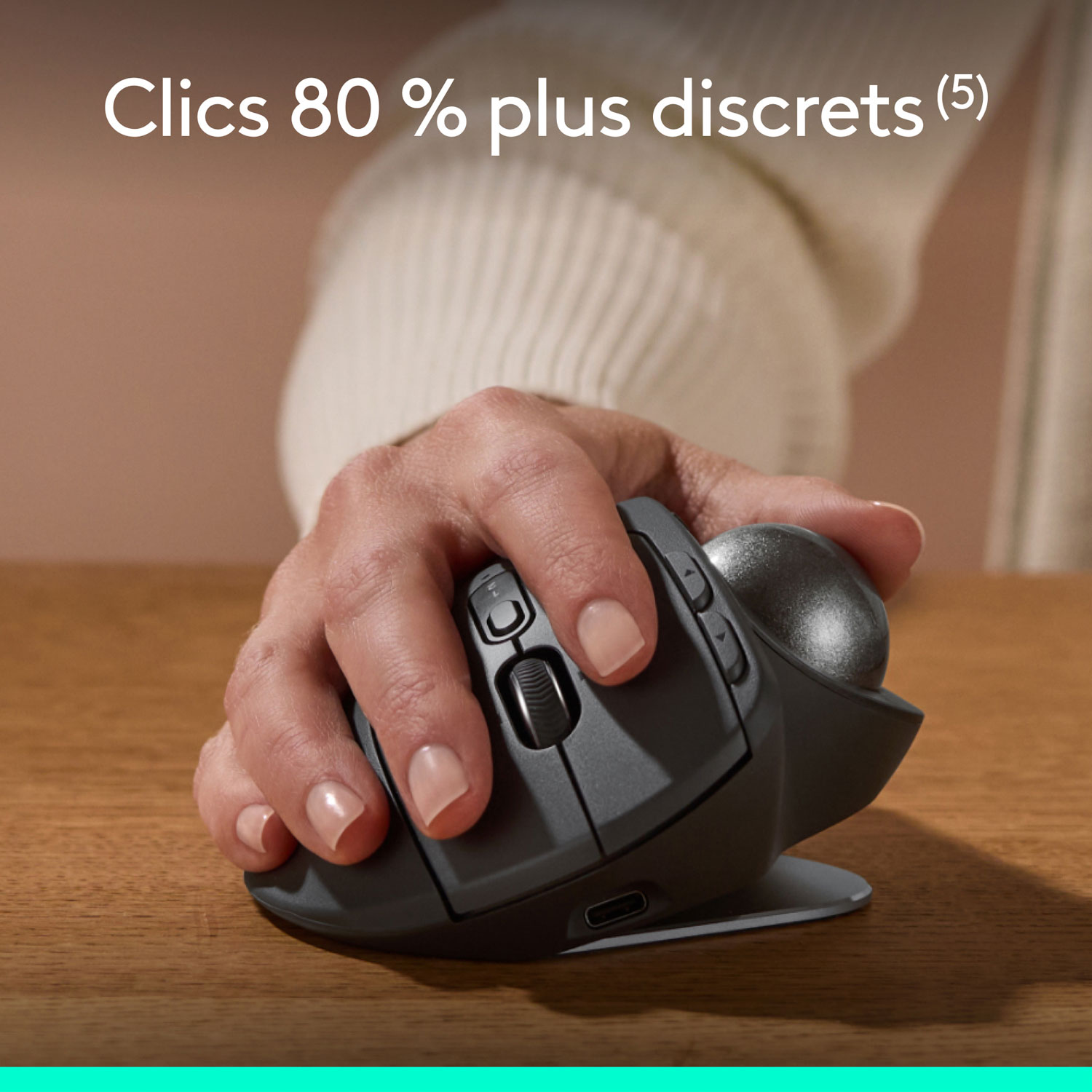 Souris ergonomique sans fil à boule de commande 2048 ppp MX Ergo S Plus Advanced de Logitech - Graphite