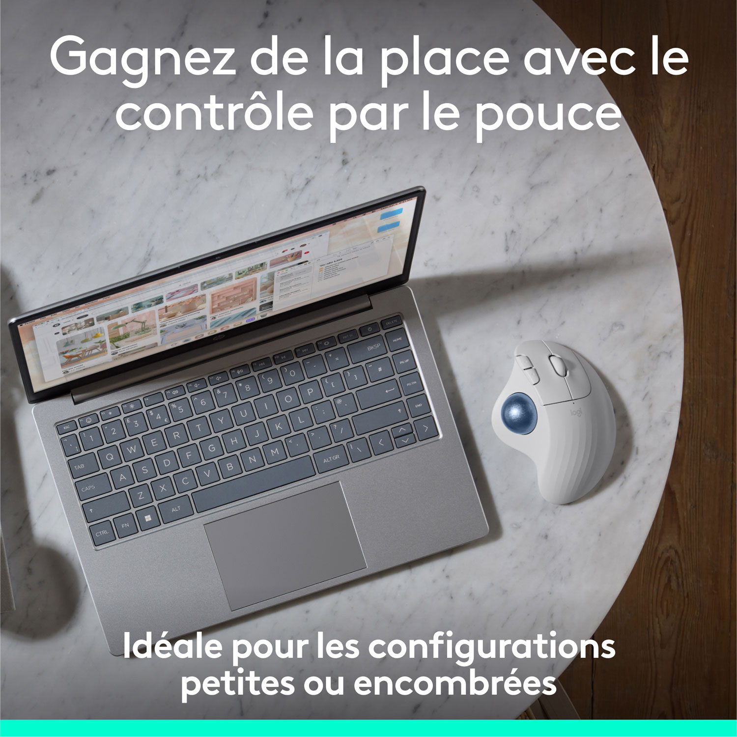 Souris ergonomique sans fil à boule de commande 2000 ppp Ergo M575S de Logitech - Blanc cassé