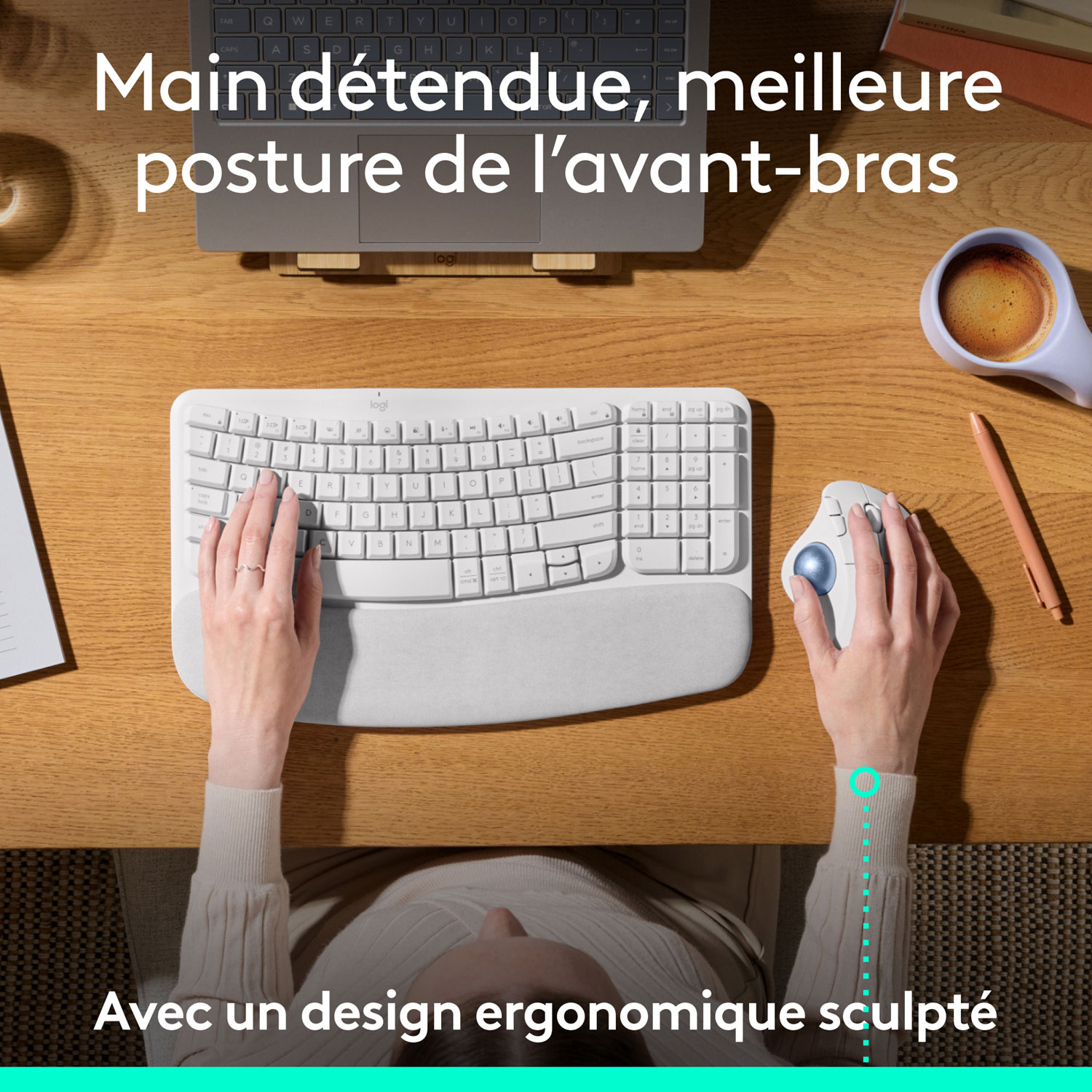 Souris ergonomique sans fil à boule de commande 2000 ppp Ergo M575S de Logitech - Blanc cassé