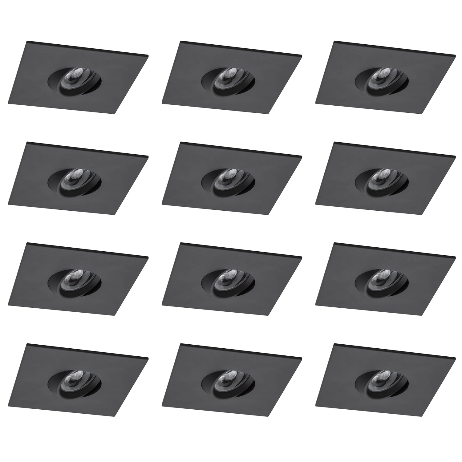 12 Pack Square 4 Inch Black LED Recessed Downlight – 3000K, Dimmable, IC & Wet Location Rated, 36° Beam, 5-Year Warranty