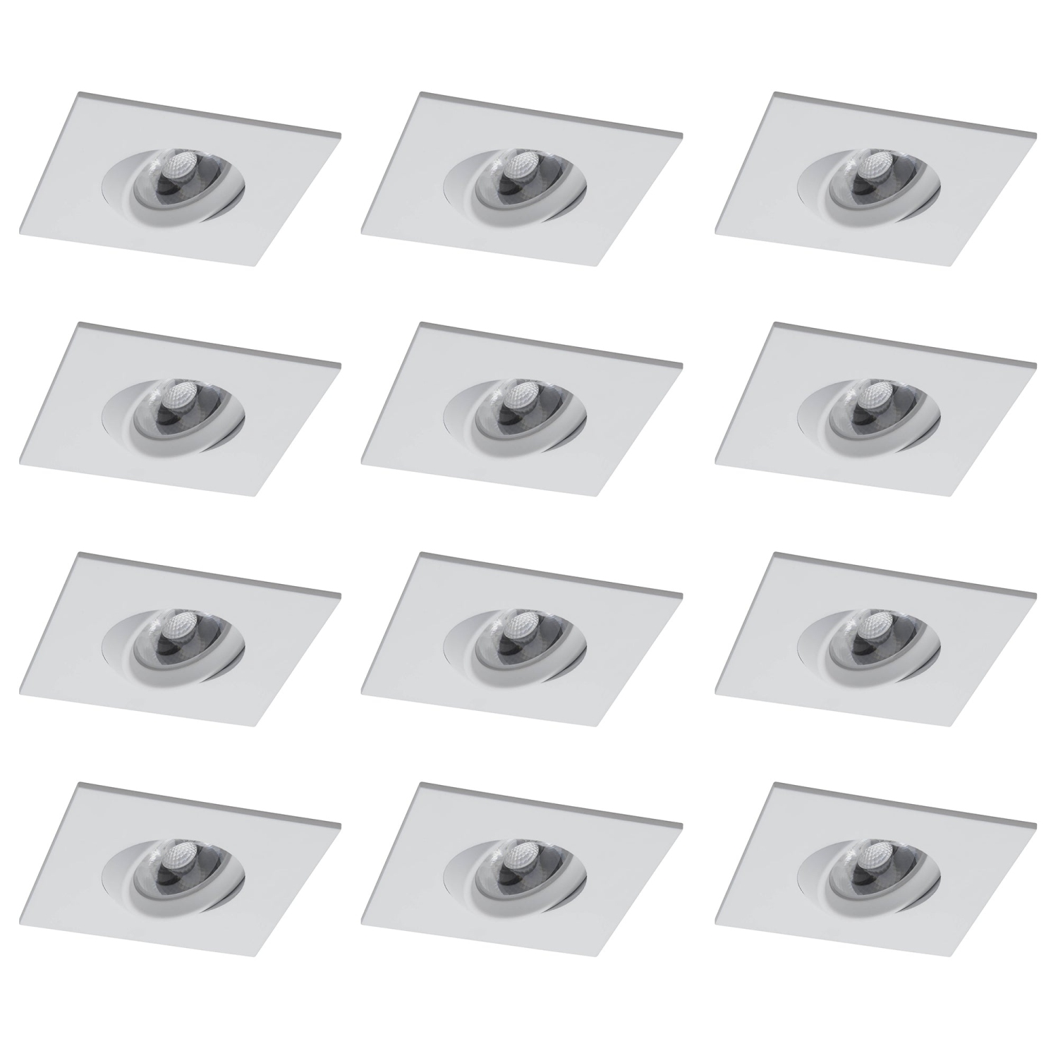 12 Pack Square 3 Inch White LED Recessed Downlight – 4000K, Dimmable, IC & Wet Location Rated, 36° Beam, 5-Year Warranty