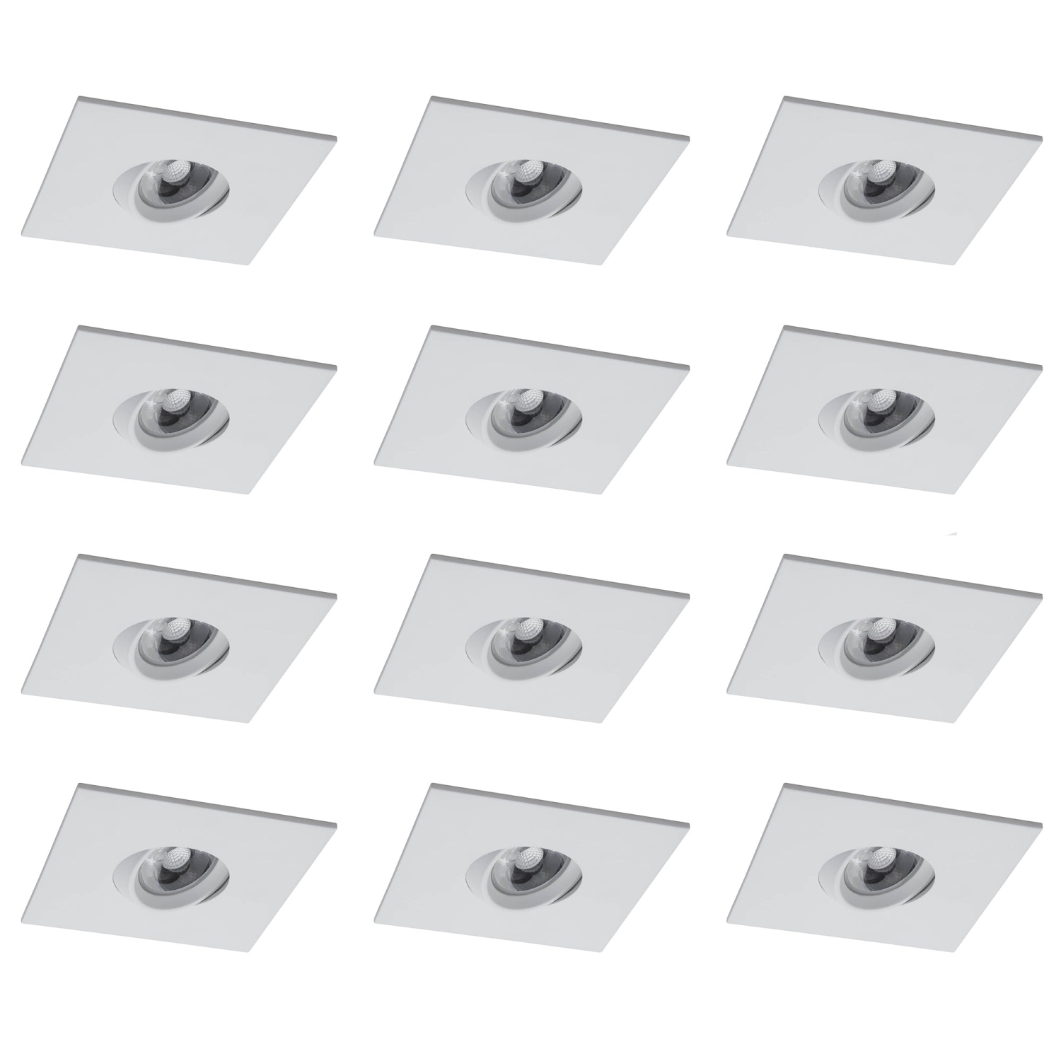 12 Pack White Square 4 Inch LED Recessed Downlight – 4000K, Dimmable, IC & Wet Location Rated, 36° Beam, 5-Year Warranty