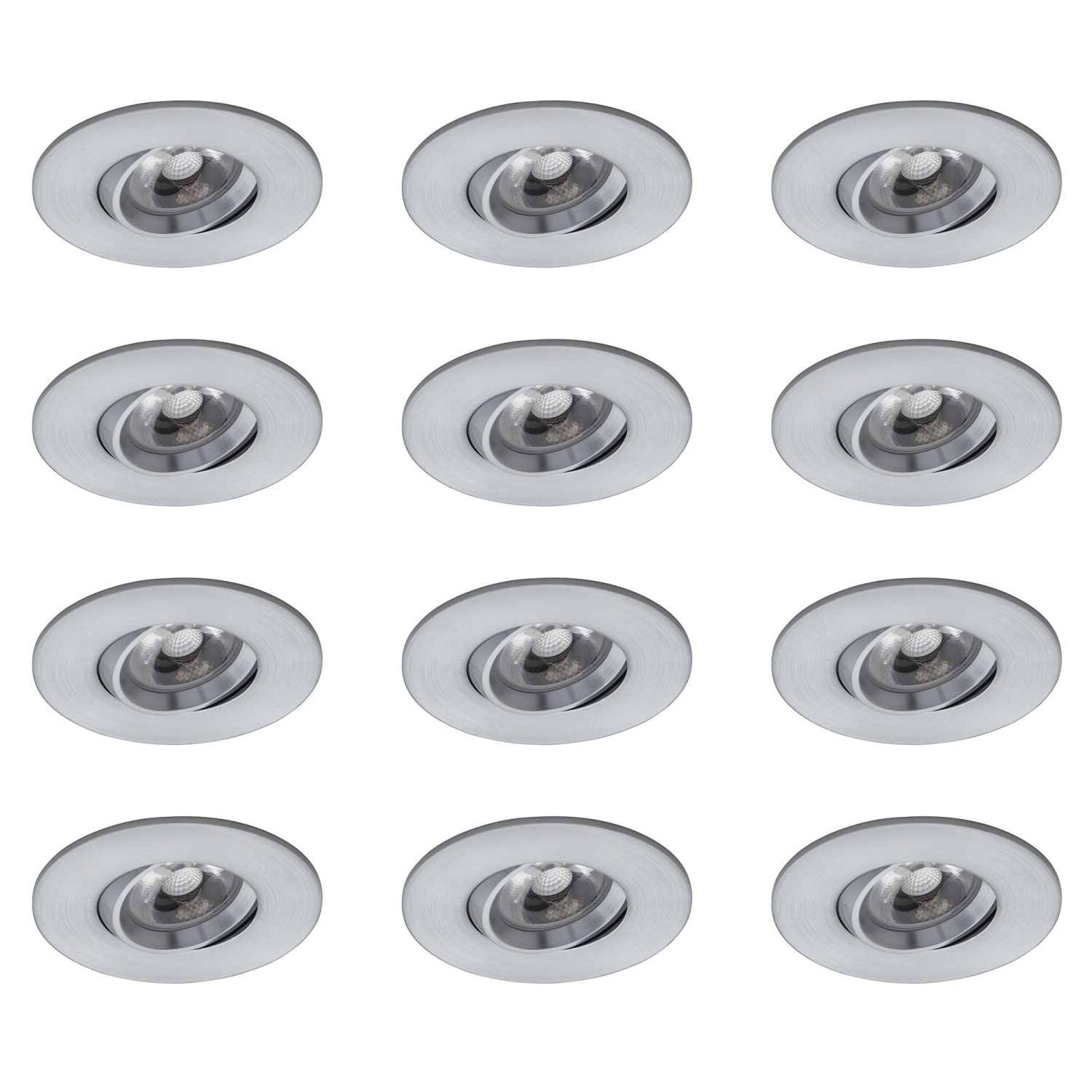 12 Pack Round 3 inch Satin Chrome LED Recessed Downlight – 4000K, Dimmable, IC & Wet Location Rated, 36° Beam, 5-Year Warranty