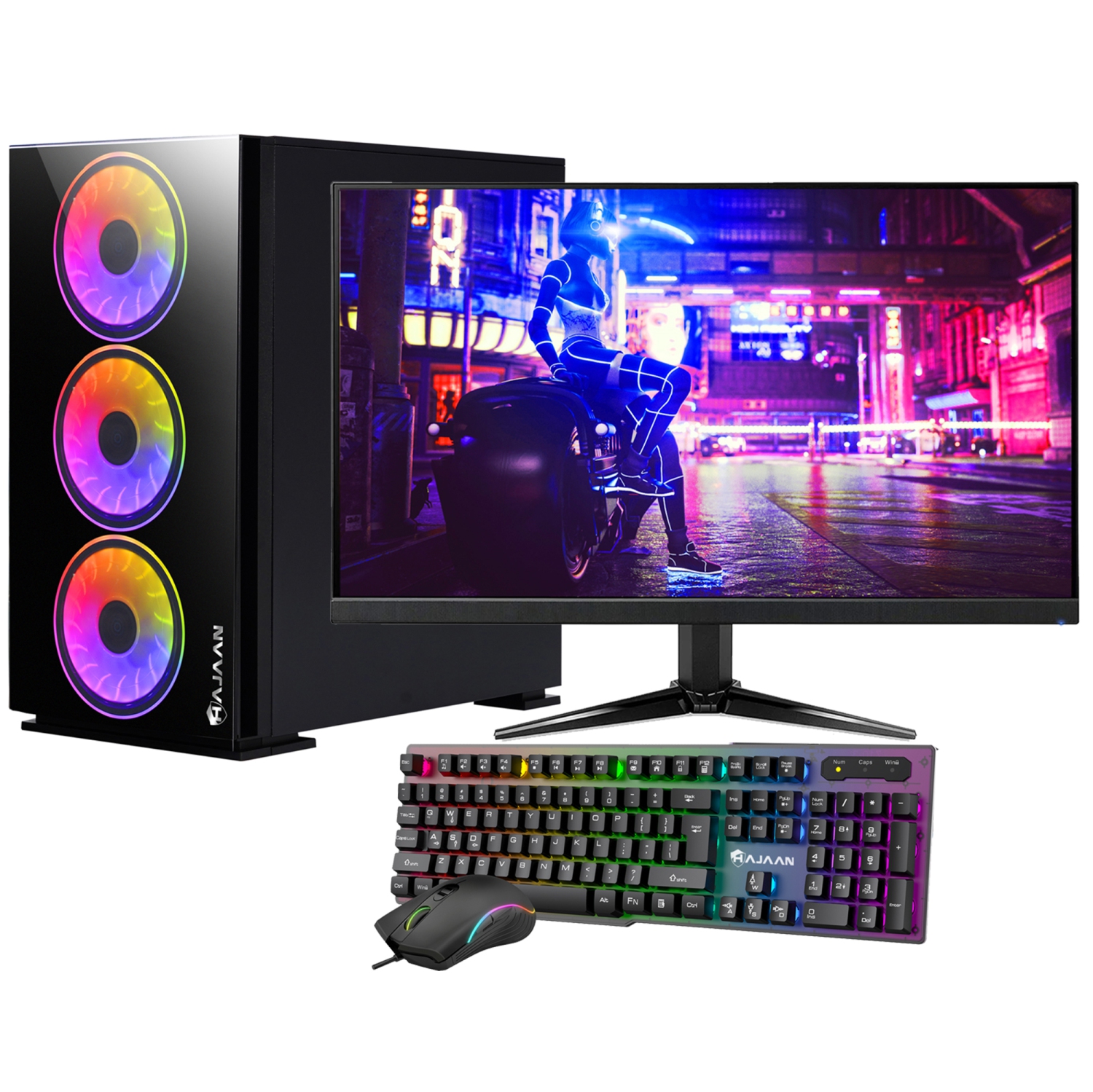 HAJAAN Gaming PC Desktop Tower - AMD Ryzen 5 5600X, RTX 3060 12GB GDDR6, 32GB DDR4 RAM, 2TB NVMe M.2 SSD, 27" Inch Curve Gaming Monitor, Windows 11 Pro, WiFi - New