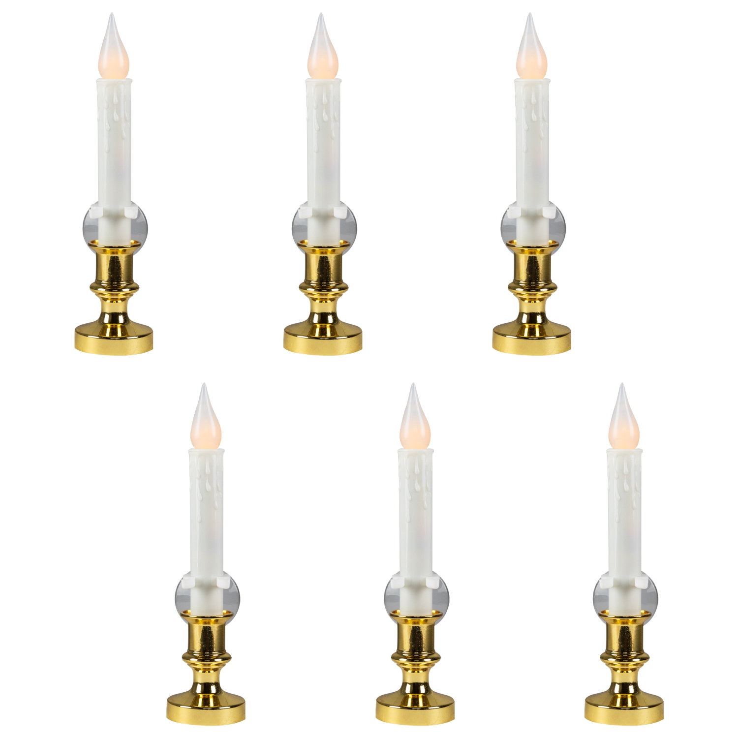 Flickering LED Window Candles with Timer - 8.5" - White - Set of 6