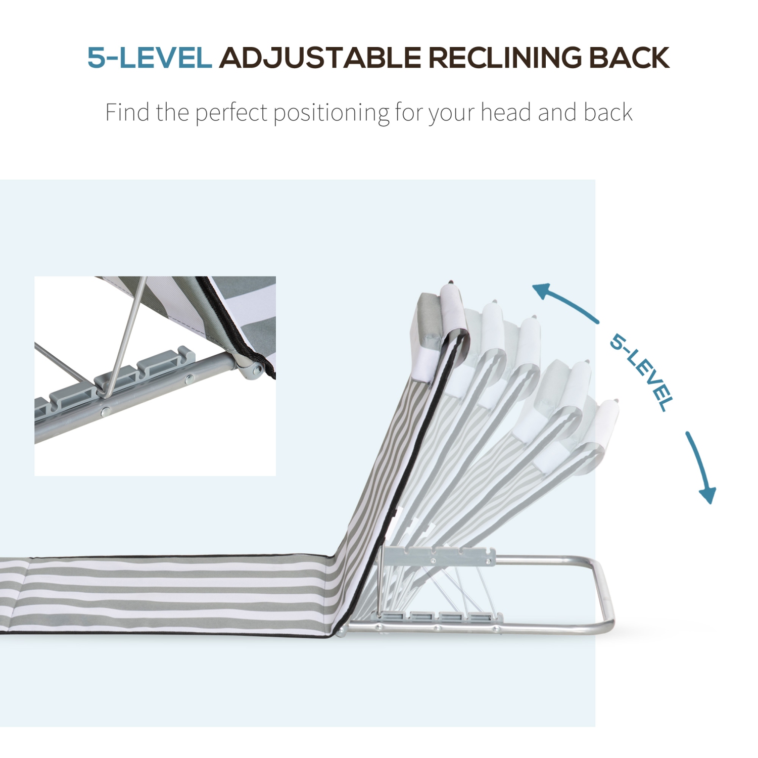 Outsunny 2 Pieces Outdoor Beach Lounge Chair, Patio Steel Folding Chaise Lounge Set w/ Pillow for Sunbath, Snap, Light Grey and White