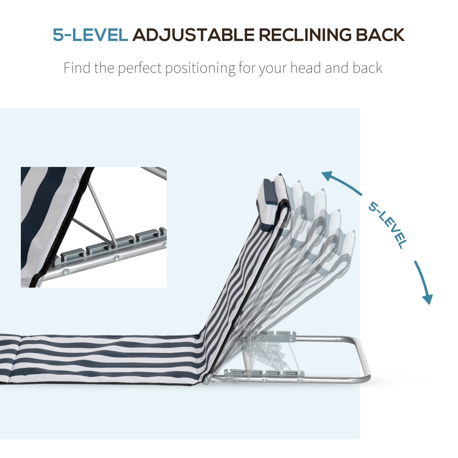 Outsunny 2 Pieces Outdoor Beach Lounge Chair, Patio Steel Folding Chaise Lounge Set w/ Pillow for Sunbath, Snap, Blue and White