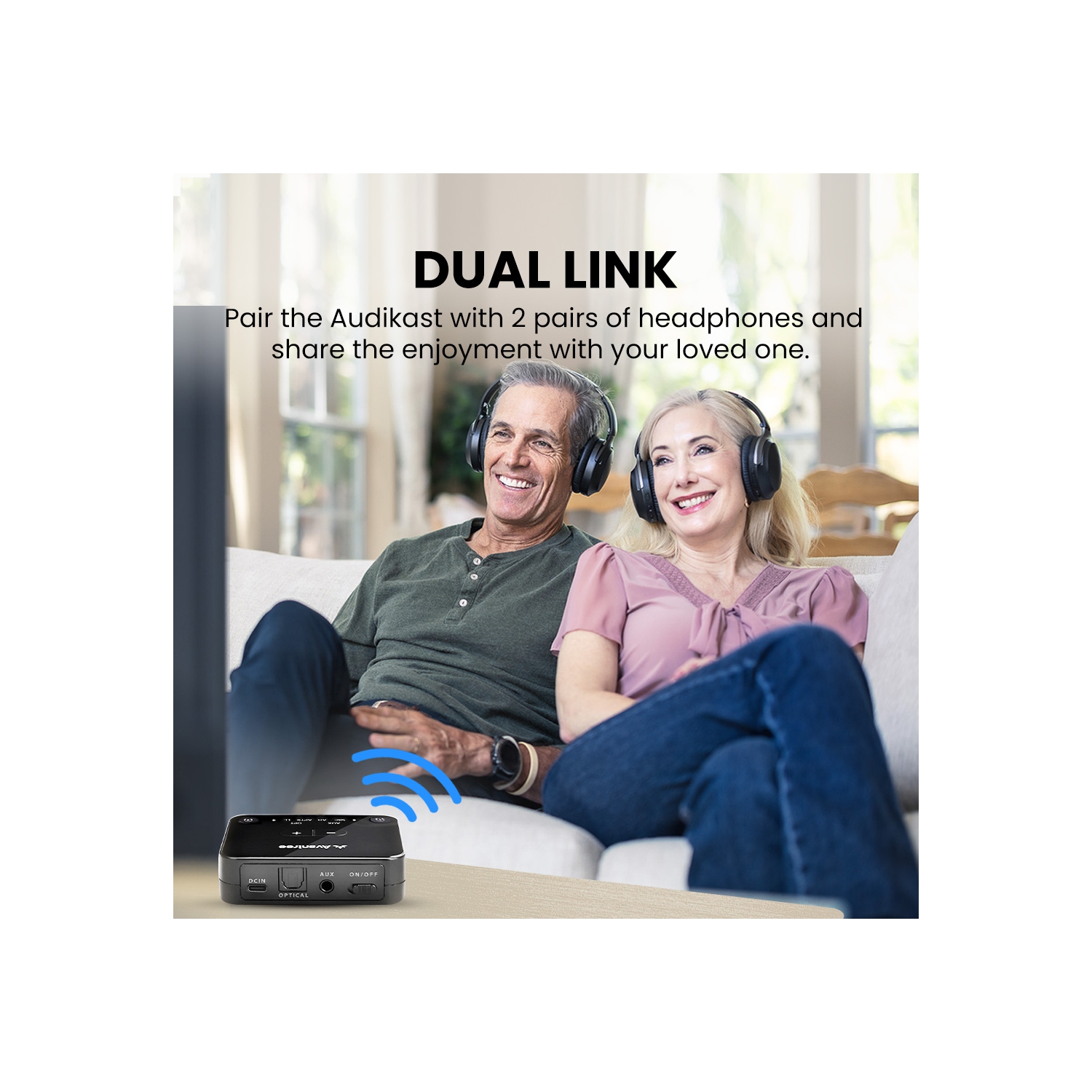 Avantree Audikast 3 – Émetteur Bluetooth 5,3 pour téléviseur avec port de sortie audio optique ou auxiliaire, double liaison pour 2 écouteurs et