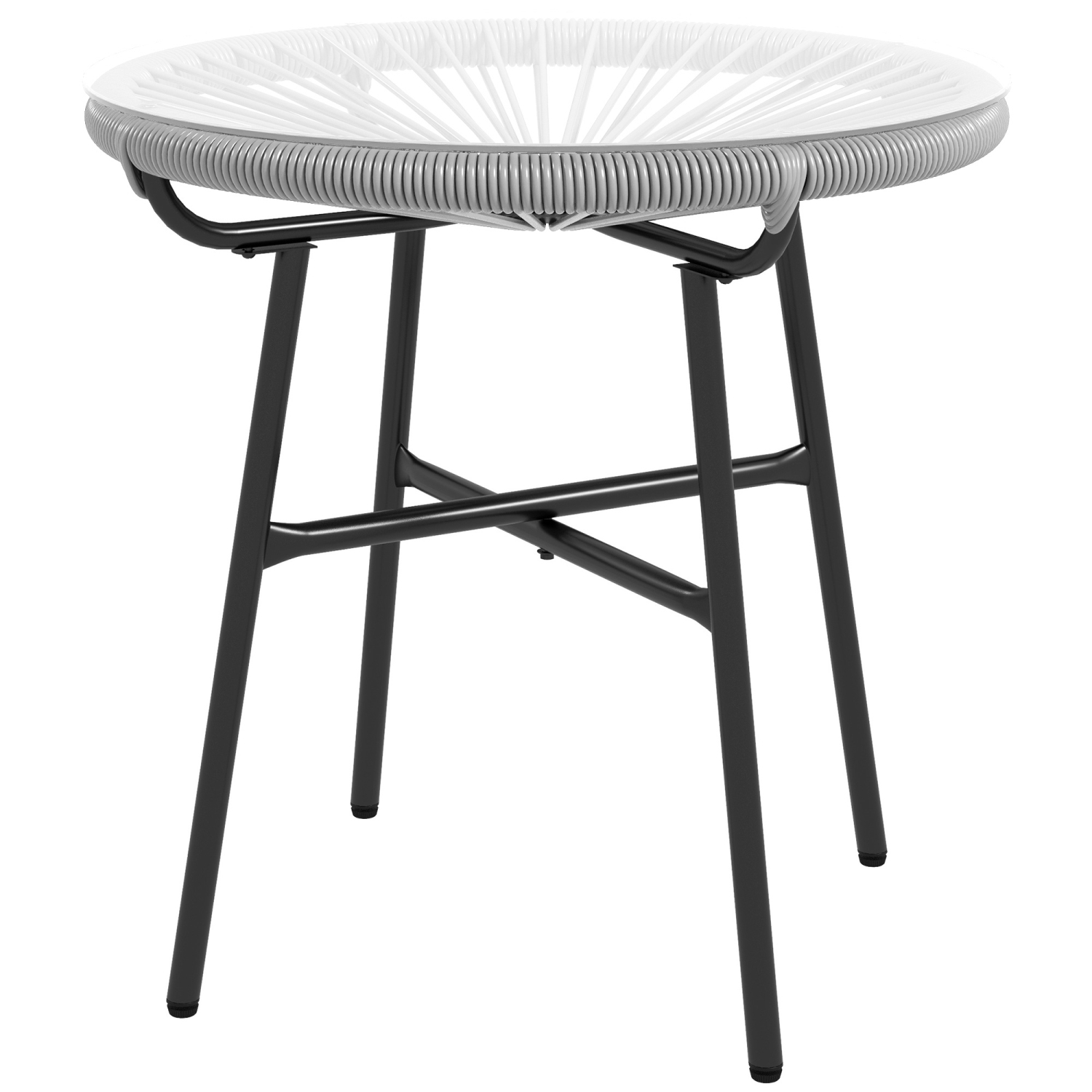 Table d'appoint en rotin Outsunny, table basse ronde d'extérieur en rotin polyéthylène et dessus en verre trempé pour terrasse, jardin, balcon, gris