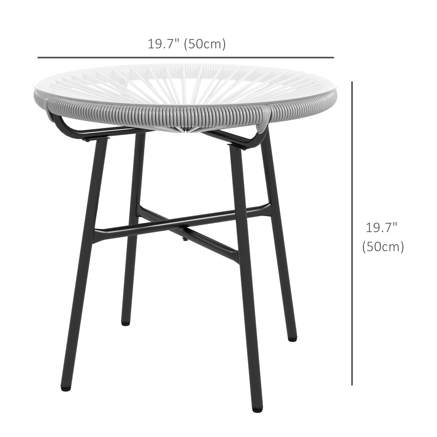 Table d'appoint en rotin Outsunny, table basse ronde d'extérieur en rotin polyéthylène et dessus en verre trempé pour terrasse, jardin, balcon, gris
