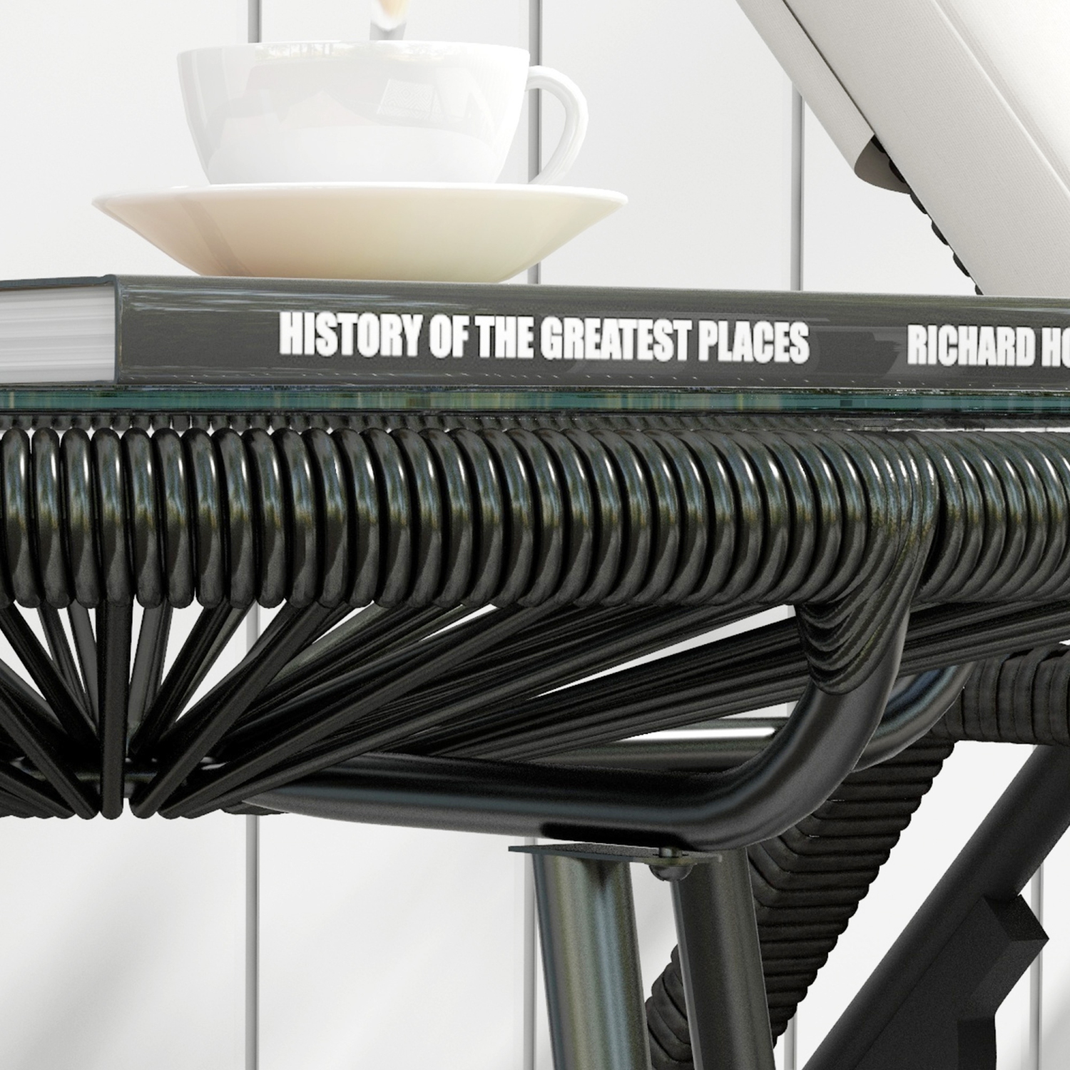 Table d'appoint en rotin Outsunny, table basse ronde d'extérieur en rotin polyéthylène et dessus en verre trempé pour terrasse, jardin, balcon, noir