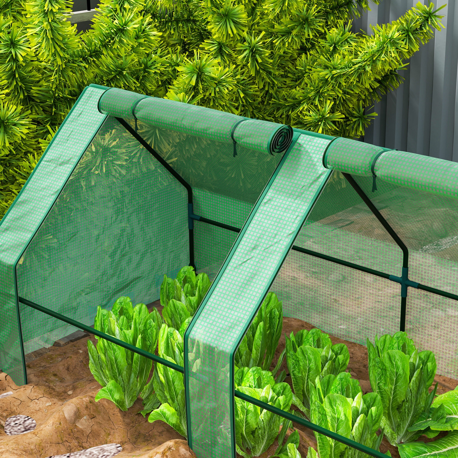 Outsunny 12' x 3' x 3' Portable Mini Greenhouse, Tunnel Growing Tent, Plants Flower Warm House with Zippered Roll-up Doors, Green