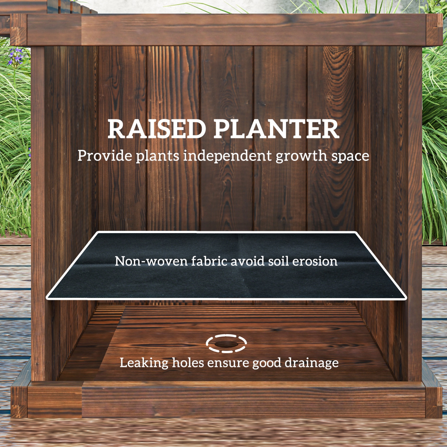 Outsunny Raised Garden Bed, 69.25" x 15" x 15.75" Plant Stand Wooden Garden Planter & Bench Combination Garden Raised Bed for Patio Park, Carbonized