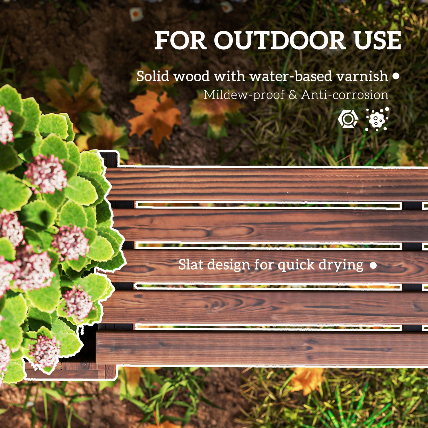 Outsunny Raised Garden Bed, 69.25" x 15" x 15.75" Plant Stand Wooden Garden Planter & Bench Combination Garden Raised Bed for Patio Park, Carbonized