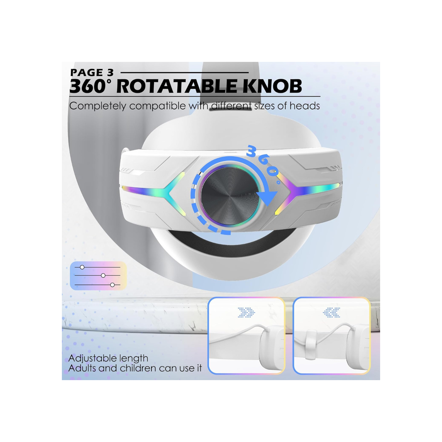 Head Strap Compatible for Quest 3S/Quest 3, with 8000mAh Battery Pack Extend Gaming Time Colorful RGB Lights Adjustable Elite Strap Replace