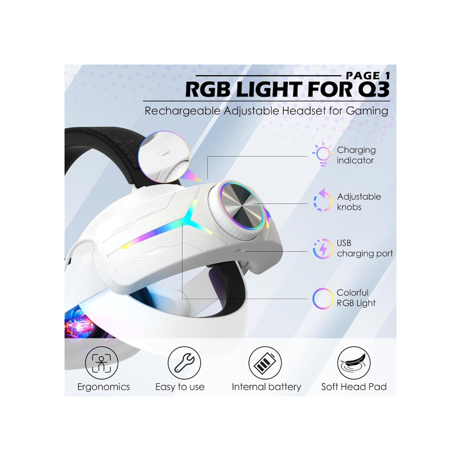 Head Strap Compatible for Quest 3S/Quest 3, with 8000mAh Battery Pack Extend Gaming Time Colorful RGB Lights Adjustable Elite Strap Replace