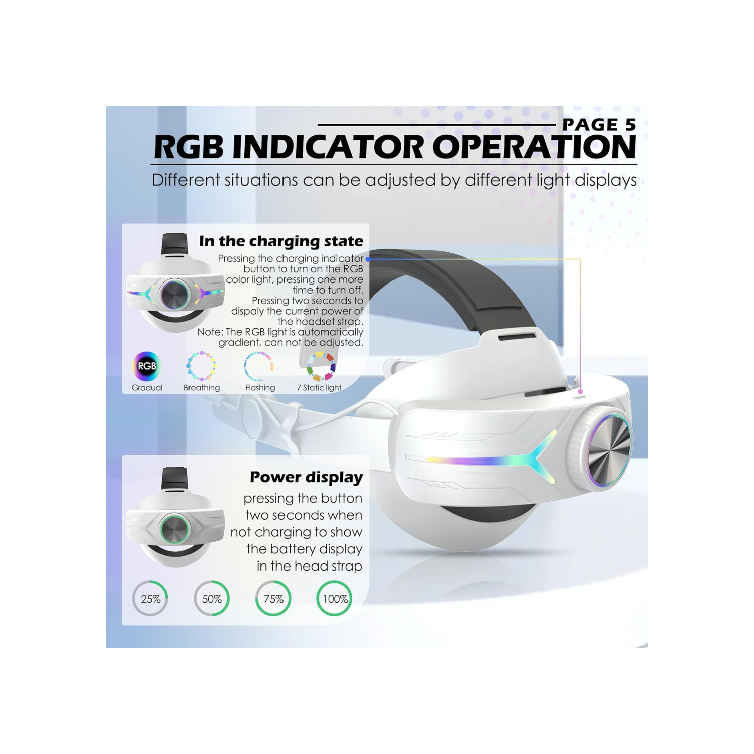 Head Strap Compatible for Quest 3S/Quest 3, with 8000mAh Battery Pack Extend Gaming Time Colorful RGB Lights Adjustable Elite Strap Replace