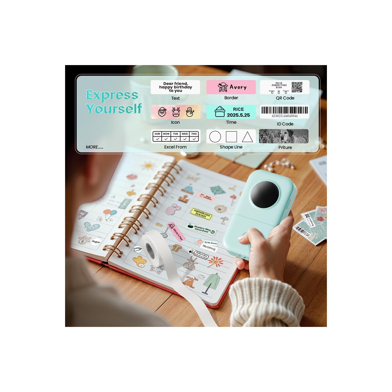 Phomemo D30 Portable Bluetooth Mini Label Printer - with 1 roll of paper inside package