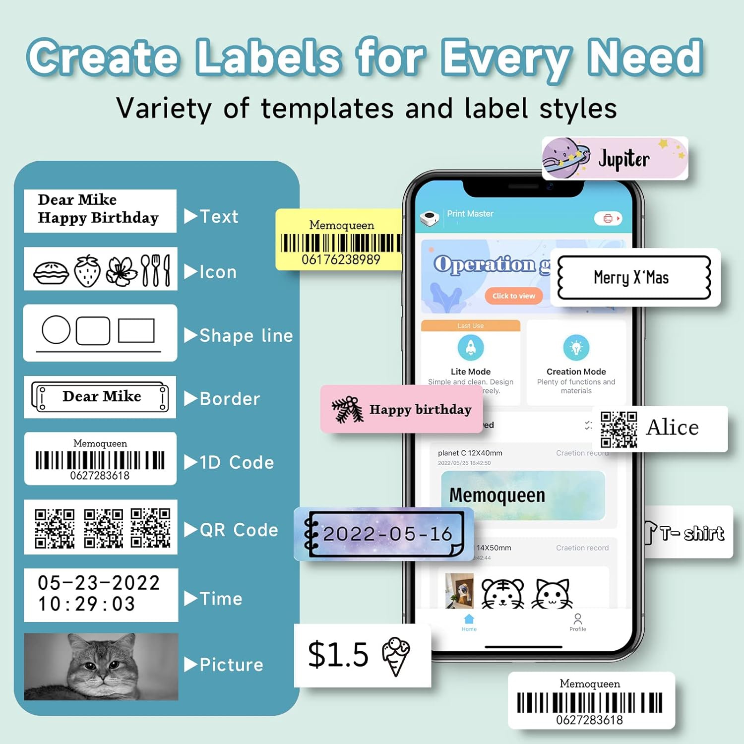 Phomemo D30 Portable Bluetooth Mini Label Printer - with 1 roll of paper inside package