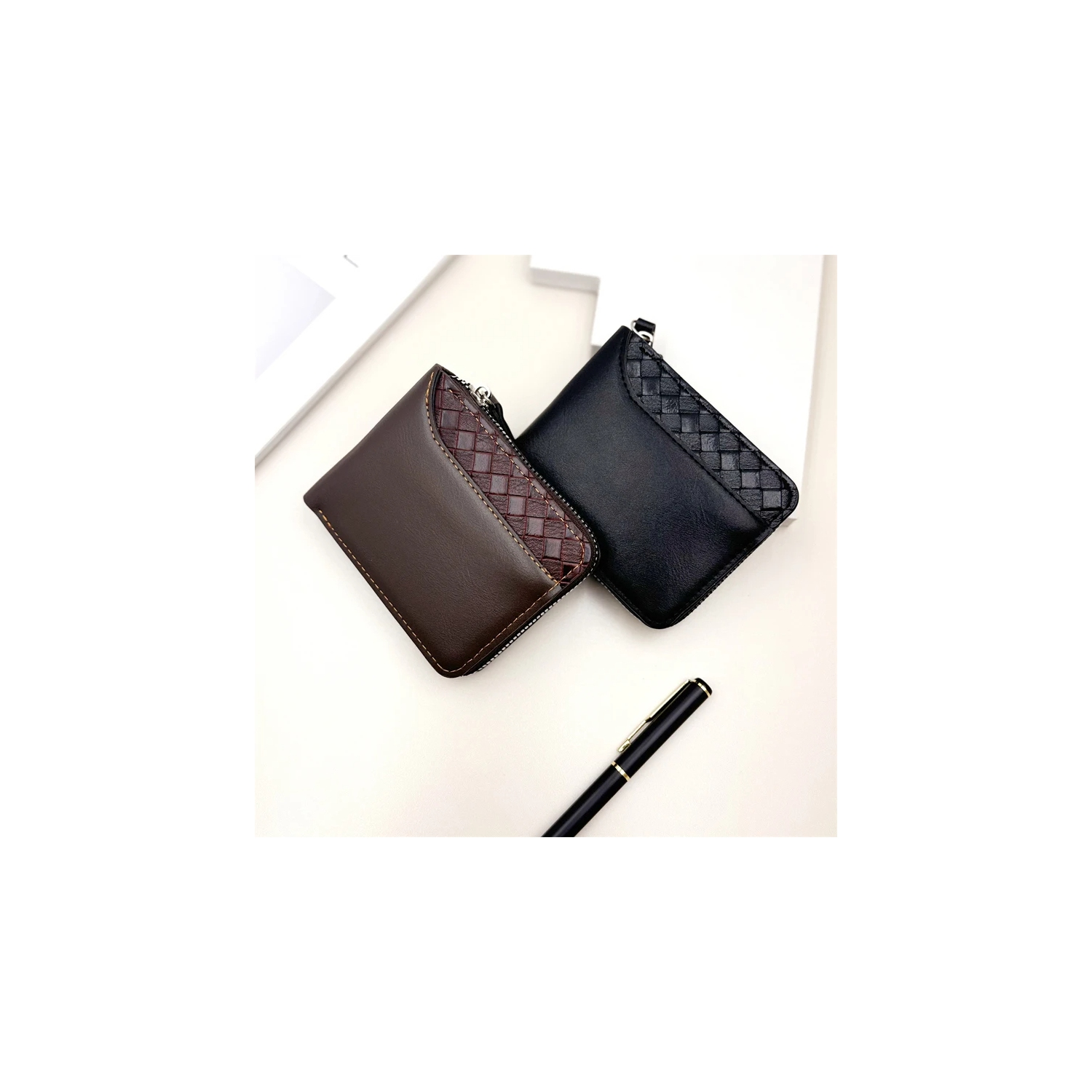 Leather Men’s Wallet Luxury Mens Purse Male Zipper Card Holders with Coin Pocket Rfid Wallets Gifts for Men Money Bag - Brown