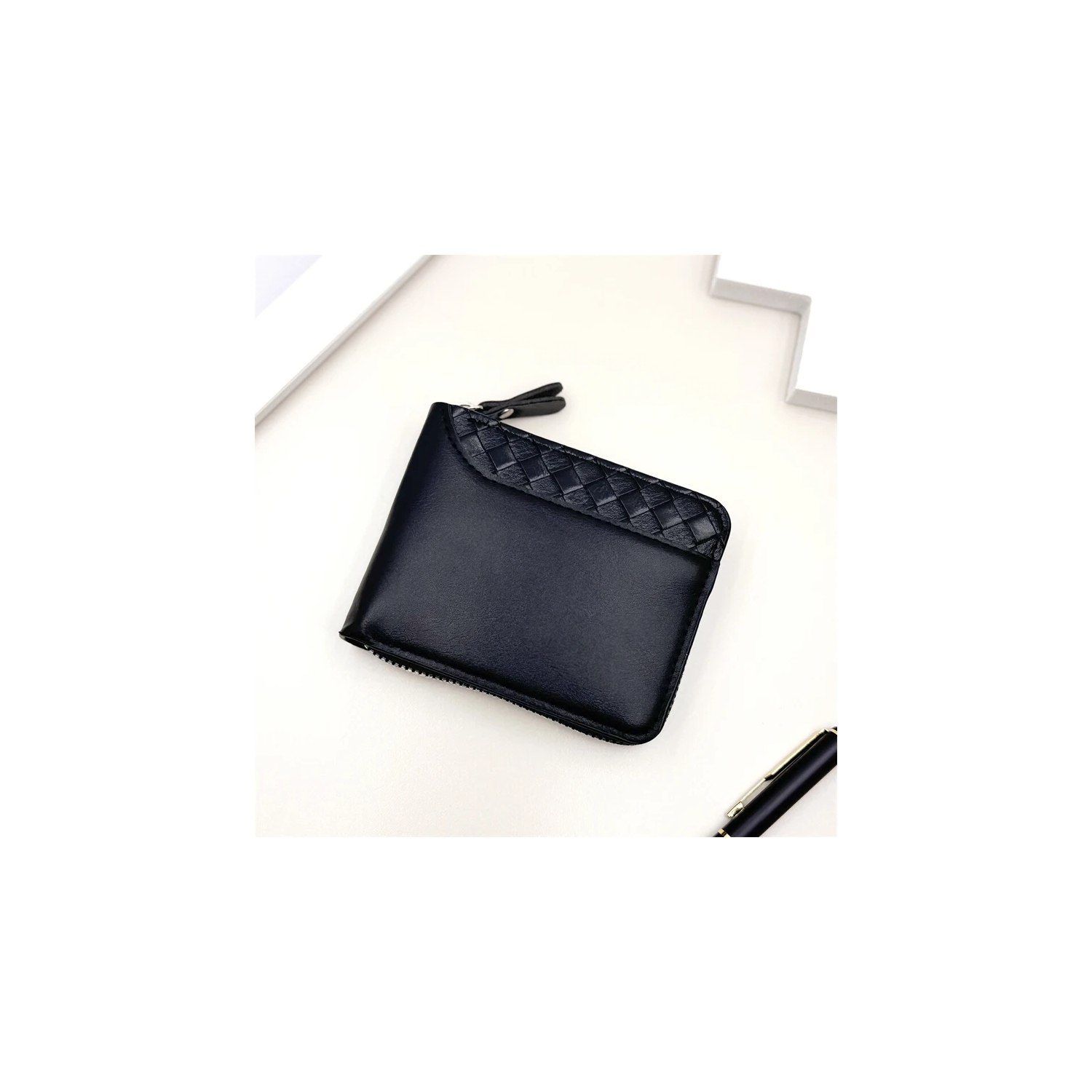 Leather Men’s Wallet Luxury Mens Purse Male Zipper Card Holders with Coin Pocket Rfid Wallets Gifts for Men Money Bag - Black