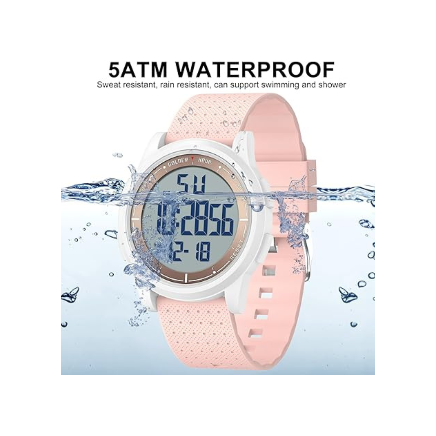 GOLDEN HOUR Ultra-Thin Minimalist Sports Waterproof Digital Watches Men with Wide-Angle Display Rubber Strap Wrist Watch for Men Women