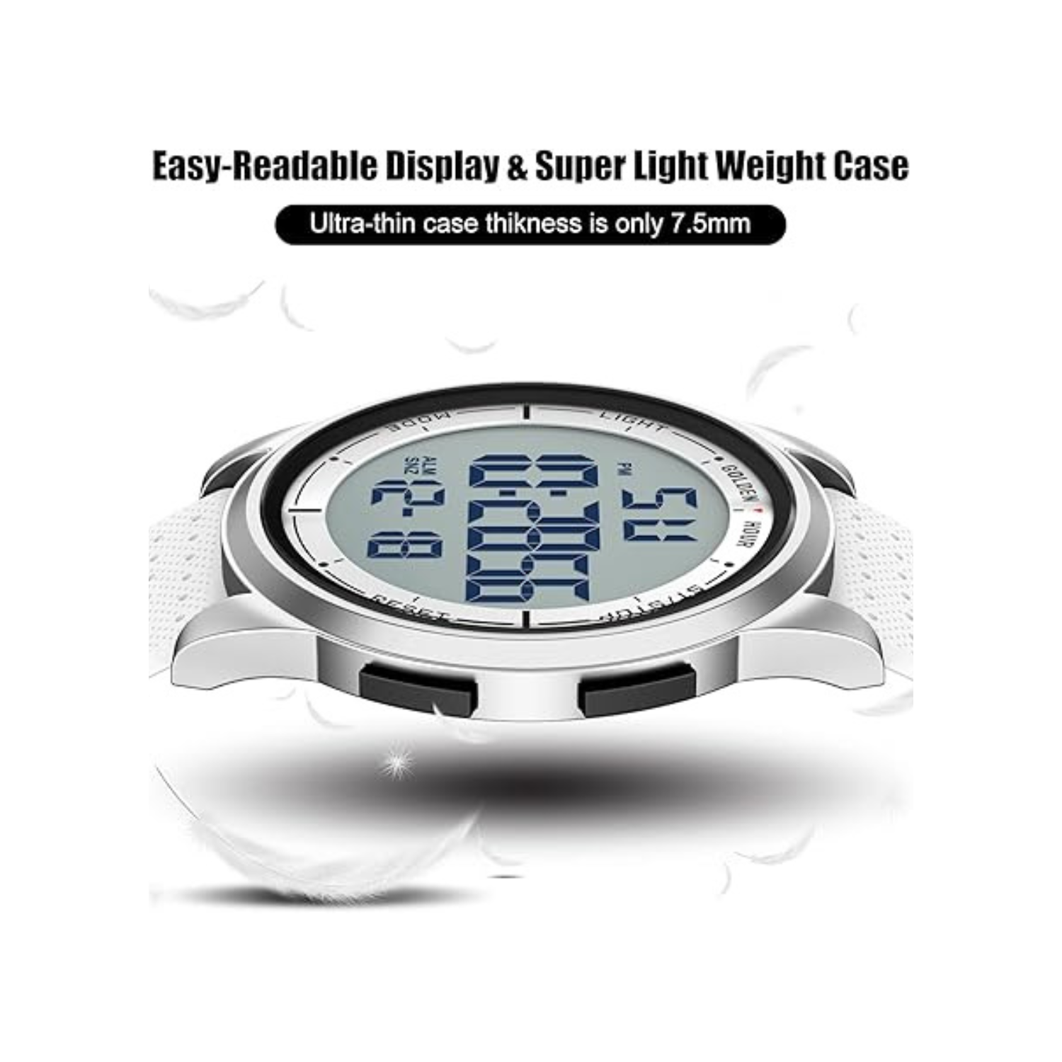 GOLDEN HOUR Ultra-Thin Minimalist Sports Waterproof Digital Watches Men with Wide-Angle Display Rubber Strap Wrist Watch for Men Women