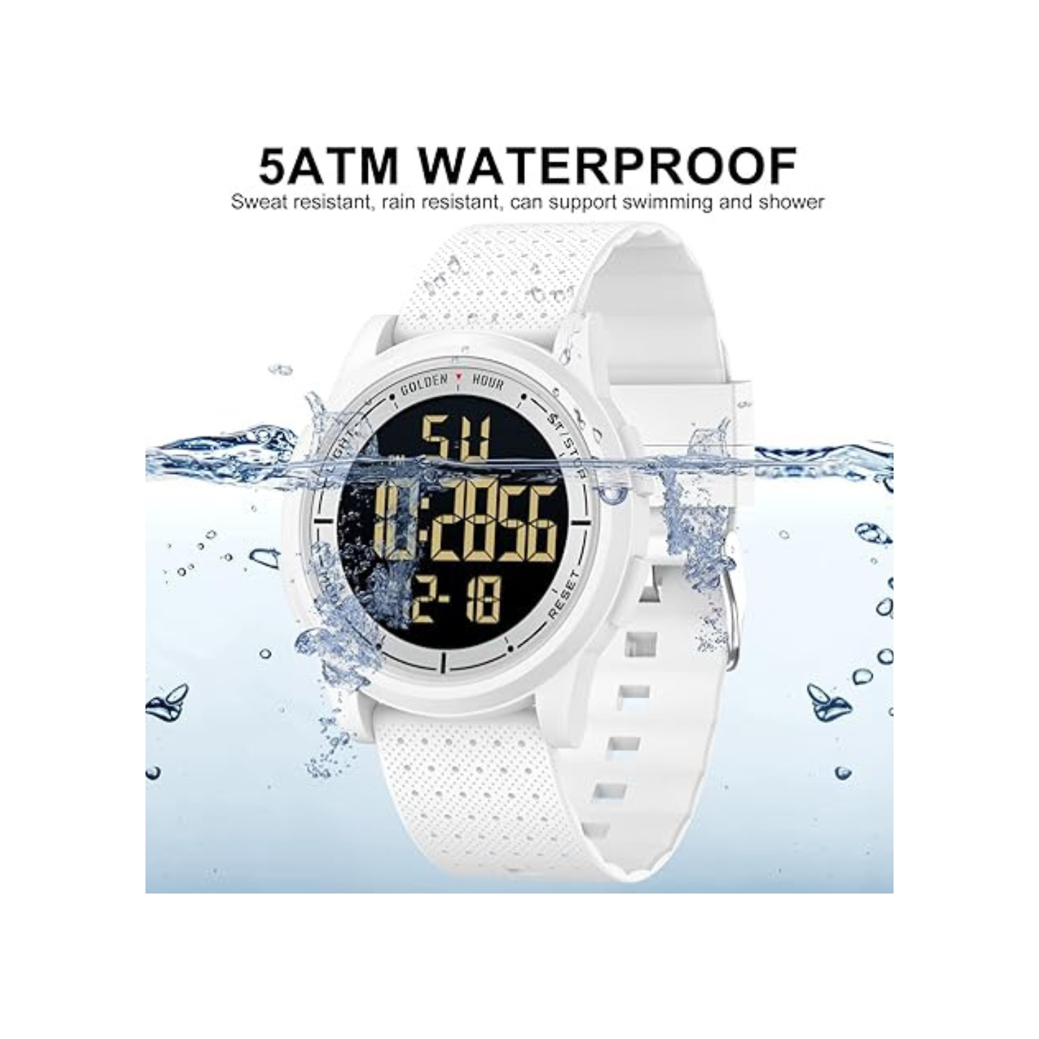 GOLDEN HOUR Ultra-Thin Minimalist Sports Waterproof Digital Watches Men with Wide-Angle Display Rubber Strap Wrist Watch for Men Women