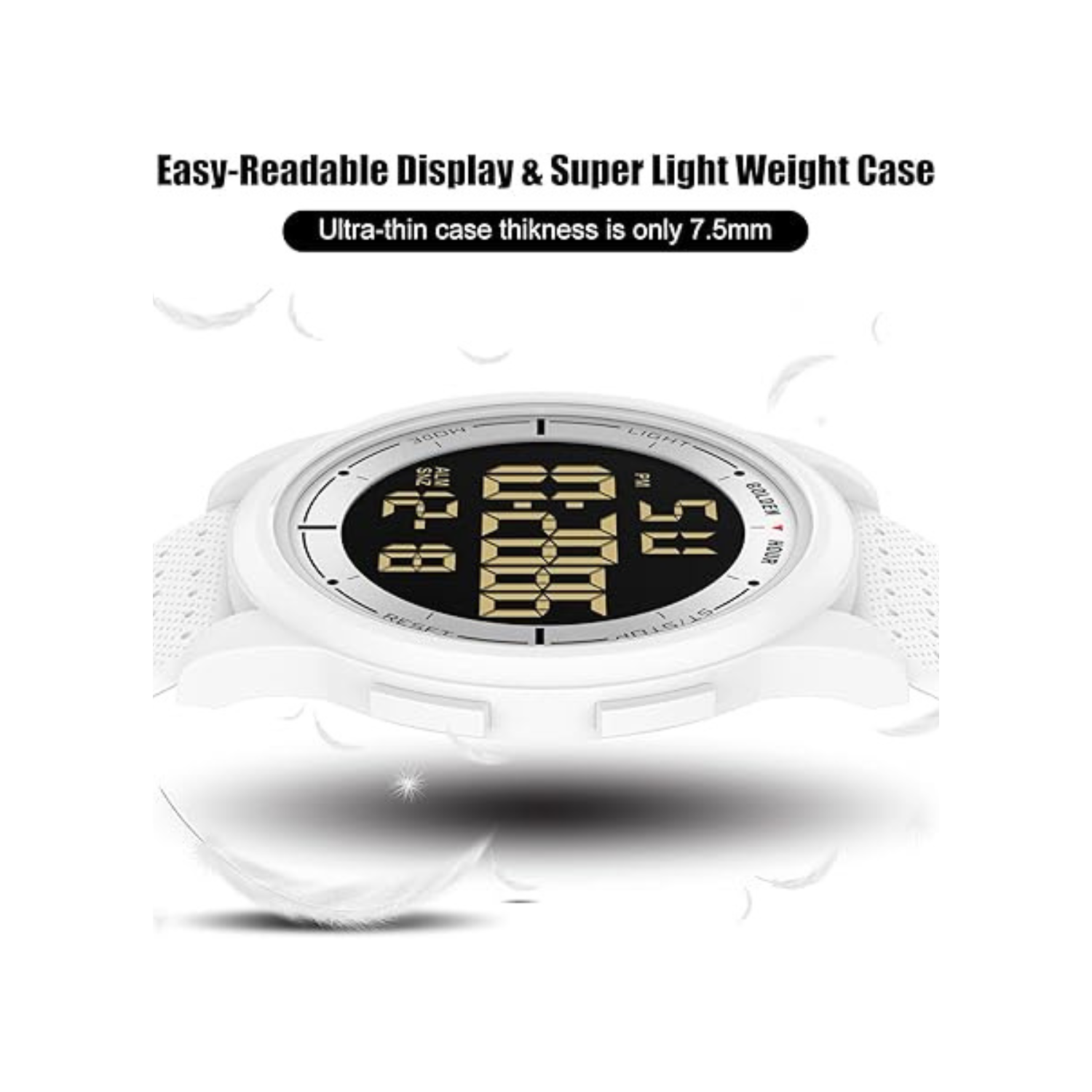 GOLDEN HOUR Ultra-Thin Minimalist Sports Waterproof Digital Watches Men with Wide-Angle Display Rubber Strap Wrist Watch for Men Women