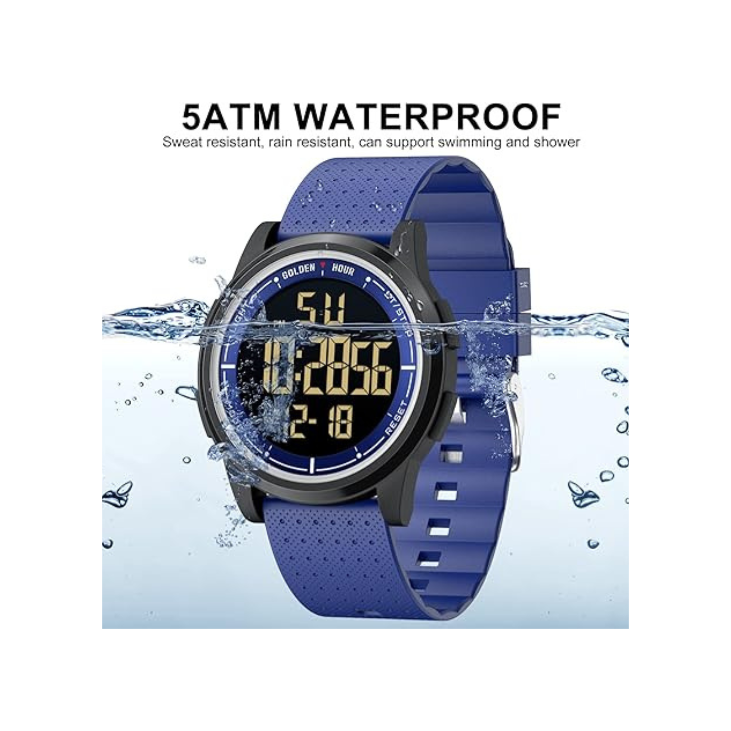 GOLDEN HOUR Ultra-Thin Minimalist Sports Waterproof Digital Watches Men with Wide-Angle Display Rubber Strap Wrist Watch for Men Women