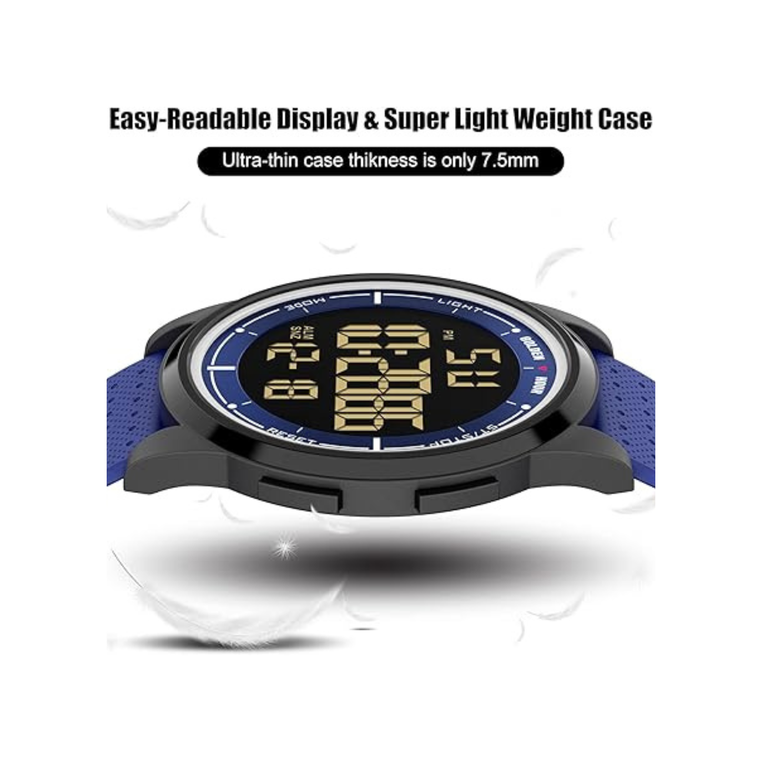 GOLDEN HOUR Ultra-Thin Minimalist Sports Waterproof Digital Watches Men with Wide-Angle Display Rubber Strap Wrist Watch for Men Women