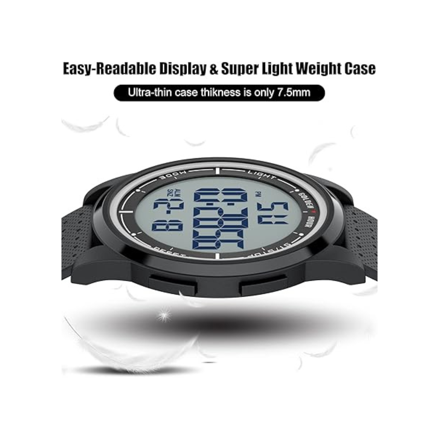 GOLDEN HOUR Ultra-Thin Minimalist Sports Waterproof Digital Watches Men with Wide-Angle Display Rubber Strap Wrist Watch for Men Women