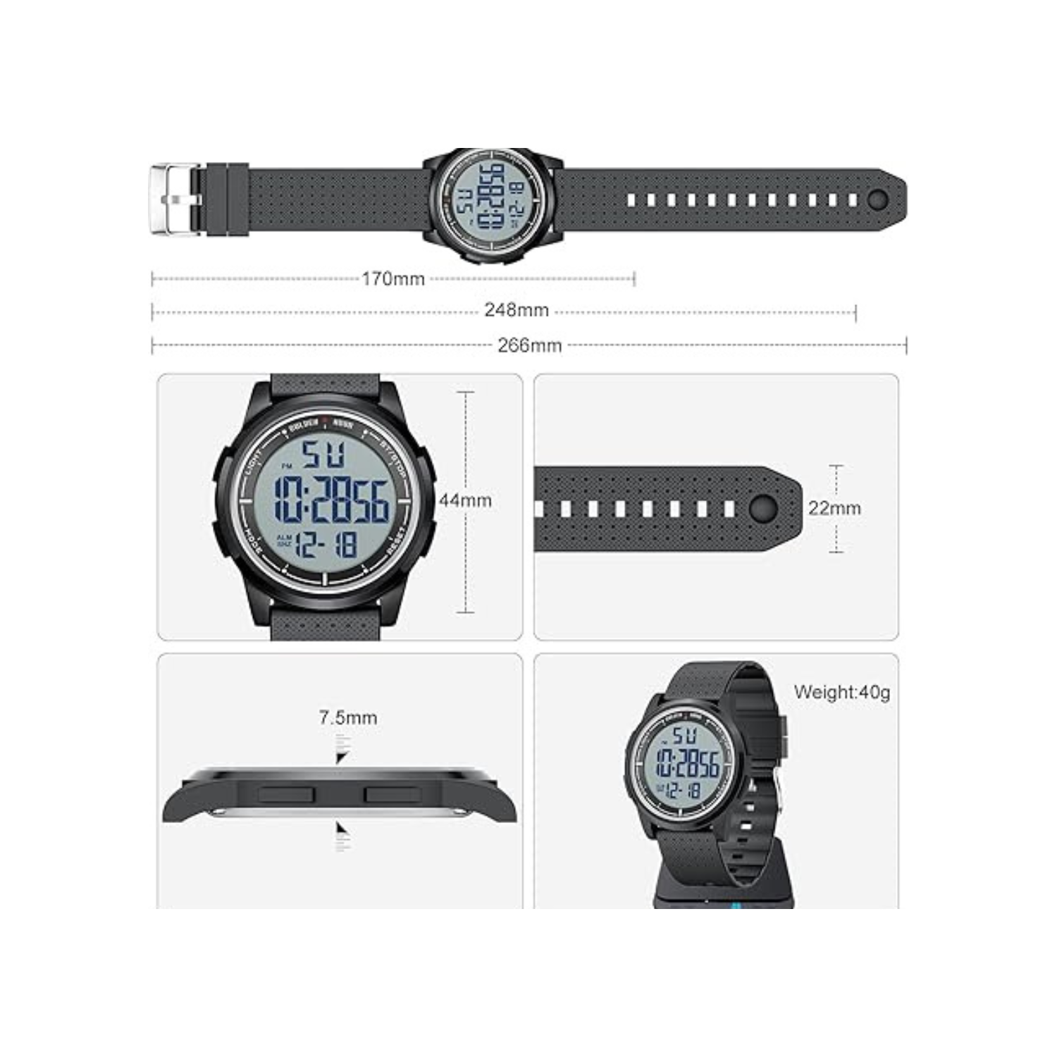 GOLDEN HOUR Ultra-Thin Minimalist Sports Waterproof Digital Watches Men with Wide-Angle Display Rubber Strap Wrist Watch for Men Women