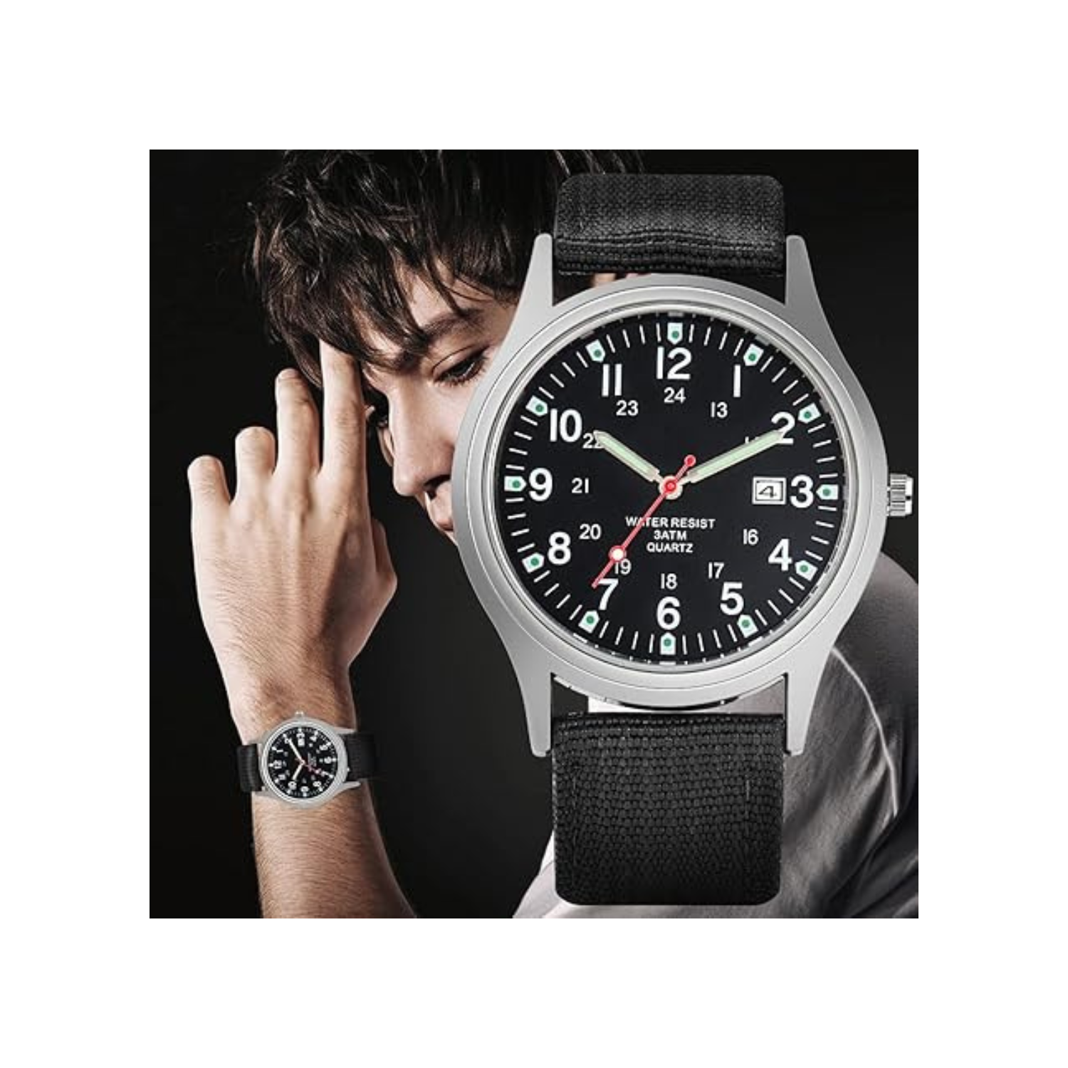 Men's Military Army Watch, Stainless Steel Nylon Strap Calendar Casual Sports Wrist Watch