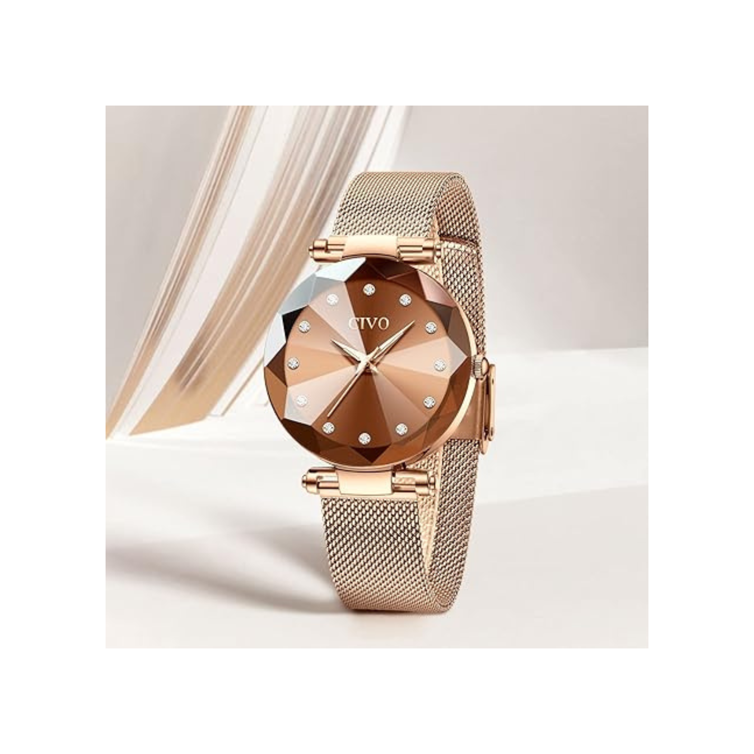 Womens Watch, Waterproof Ladies Watch, Analog Quartz Wrist Watches for Women Stainless Steel Mesh Strap Elegant Dress Designer Womens Watches Diamond