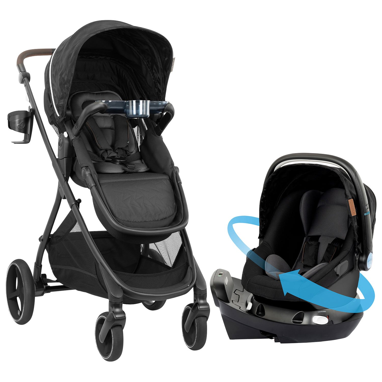 Evenflo Shyft Intuiti+ Travel System with Revolve180 LiteMax NXT SensorySoothe Infant Car Seat - Black