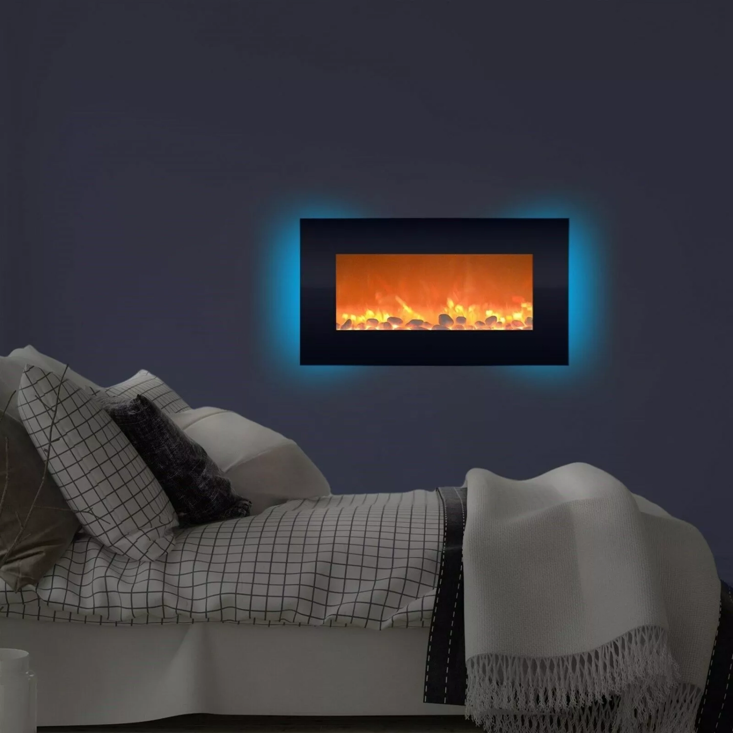 Wall-Mounted Electric Fireplace with Adjustable Heat, Remote Control, Backlight Colors, and Timer