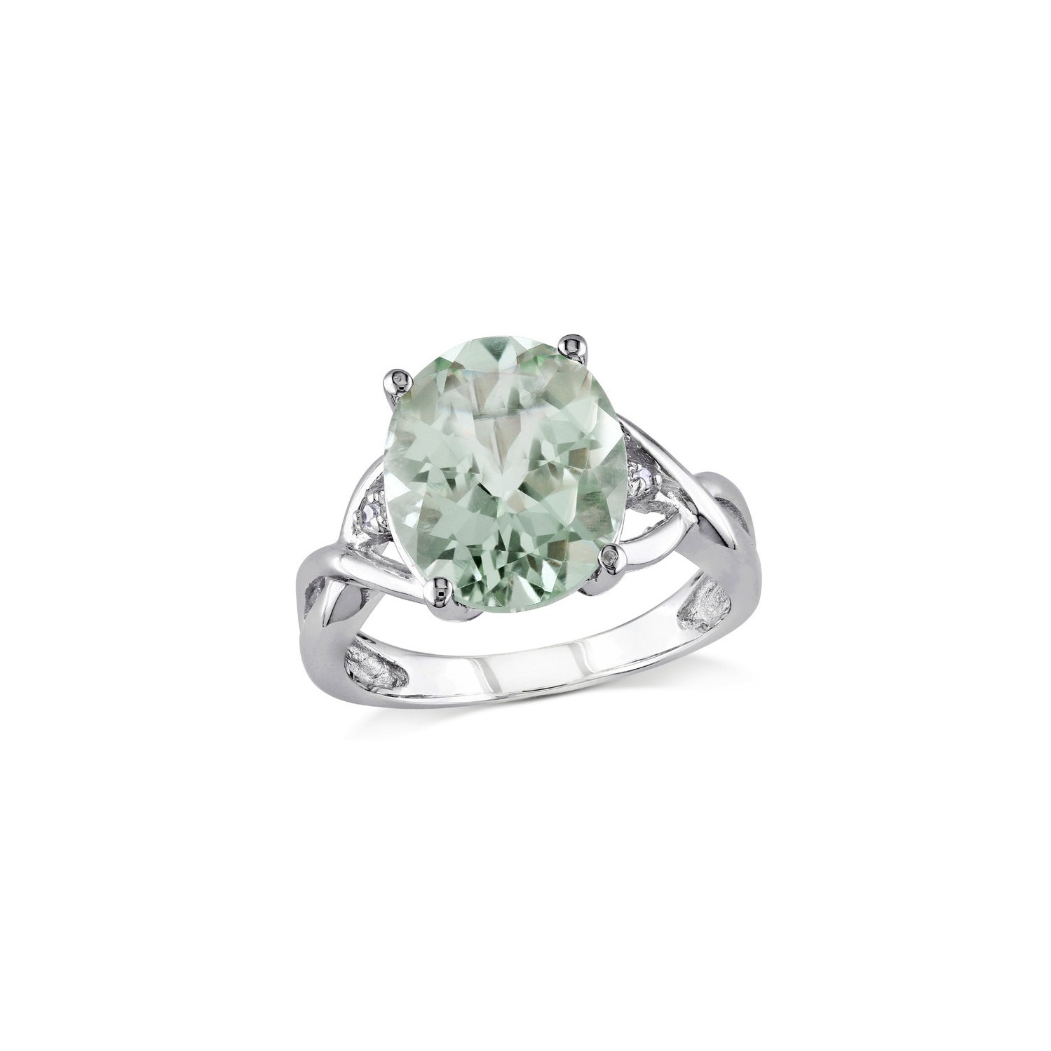 4.30 Carat Oval-Cut Green Amethyst Ring in Sterling Silver with Accent Diamonds