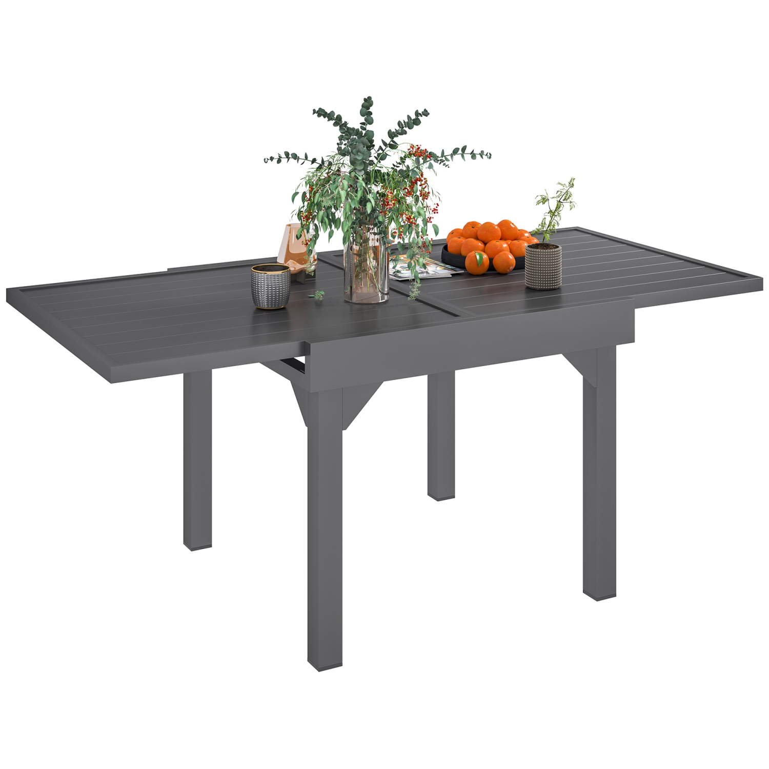 Outsunny – Table de salle à manger d'extérieur extensible en aluminium pour 4-6&nbsp;personnes, table de jardin en métal à lattes de 35 à 71&nbsp;po