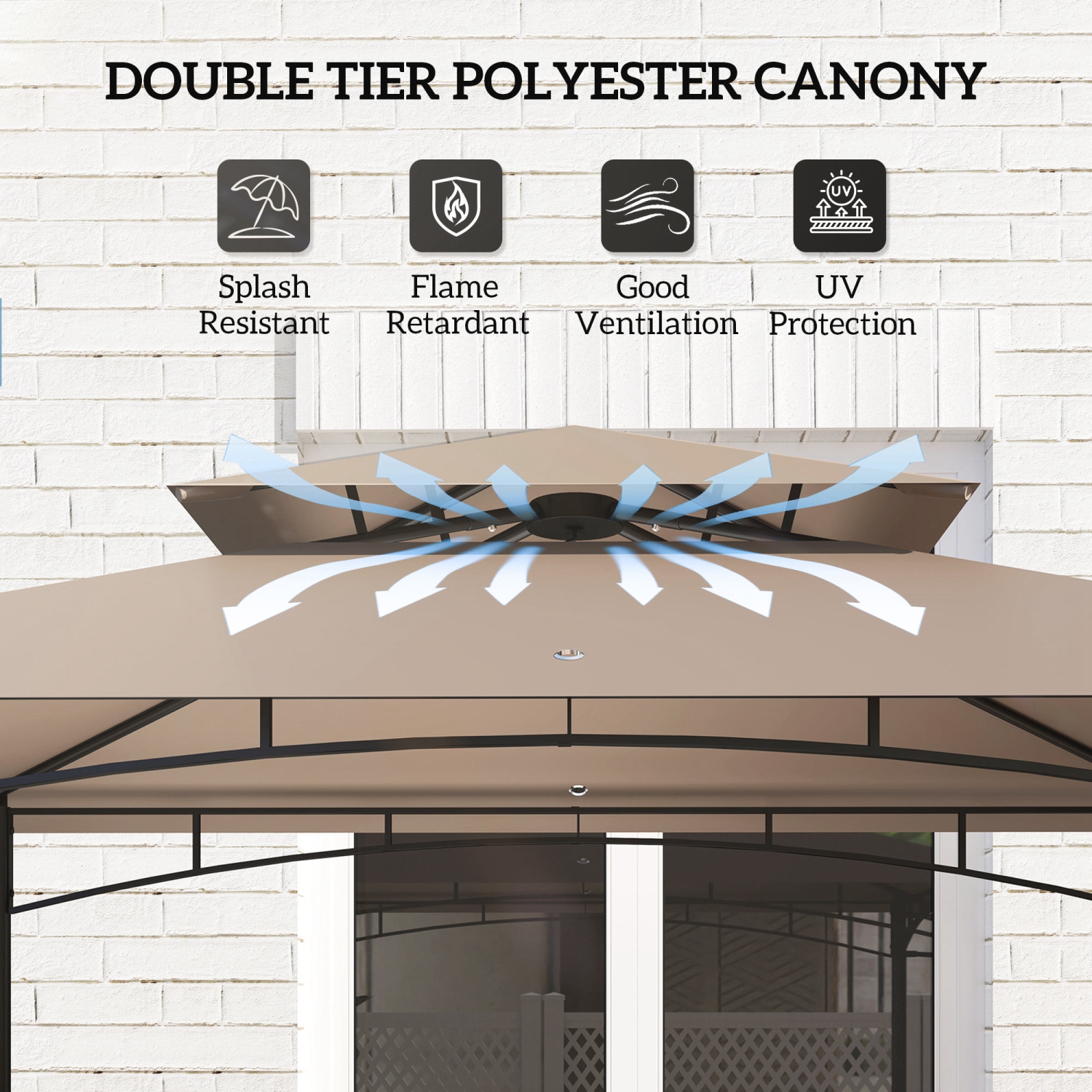 Outsunny 8' x 5' Grill Gazebo, Double Tiered Outdoor BBQ Gazebo with Side Awning, 2 Side Shelves and 6 Hooks, Barbecue Grill Gazebo Shelter for