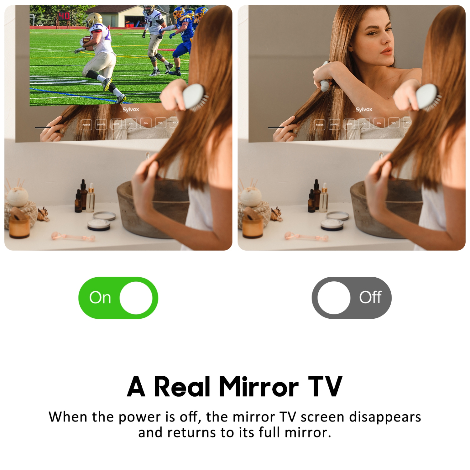 SYLVOX 32 inch Smart Bathroom TV, Newest Magic Mirror TV for Bathroom, Google System NTSC & ATSC Tuner, IP65 Waterproof TV, 1080P 500nits Brightness