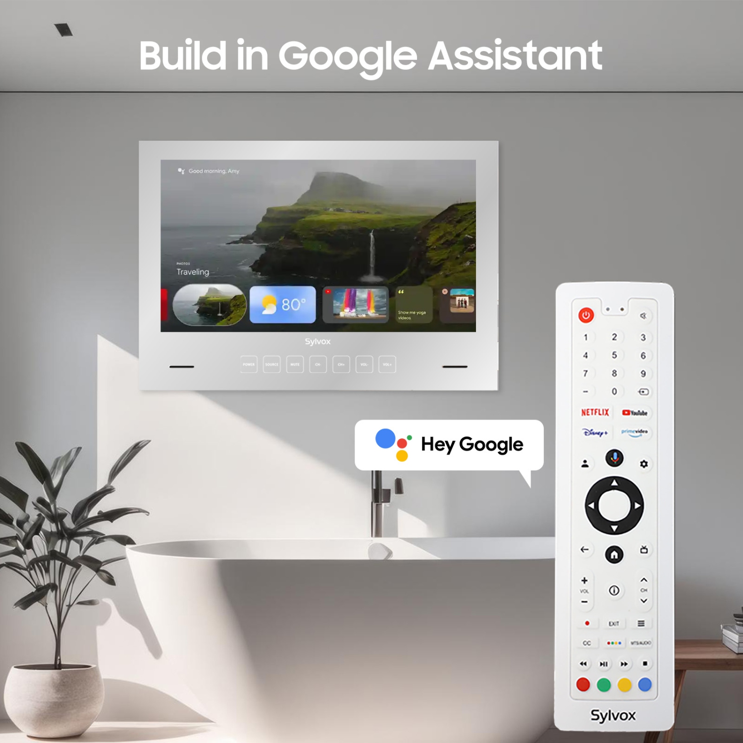 SYLVOX 32 inch Smart Bathroom TV, Newest Magic Mirror TV for Bathroom, Google System NTSC & ATSC Tuner, IP65 Waterproof TV, 1080P 500nits Brightness