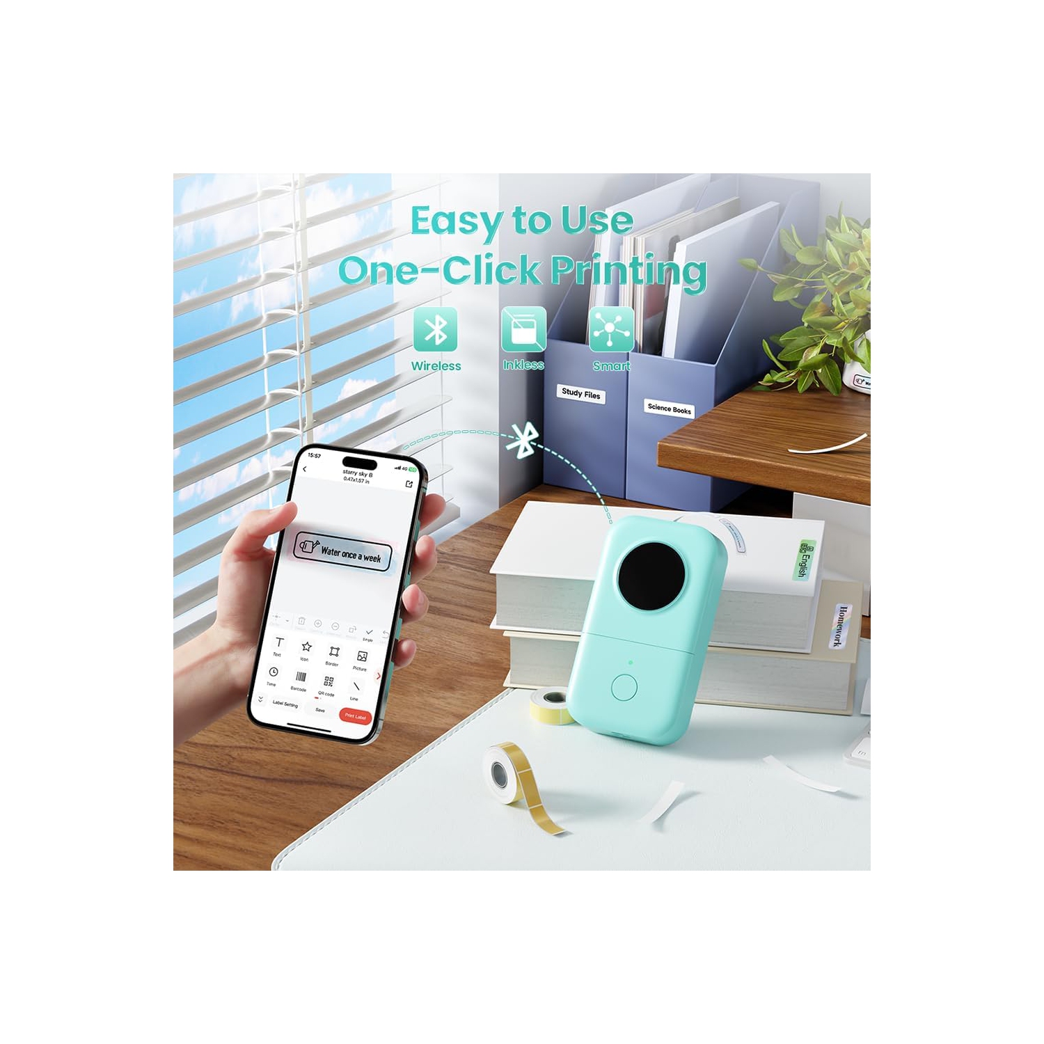 Phomemo D30 Portable Bluetooth Mini Label Printer - with 1 roll of paper inside