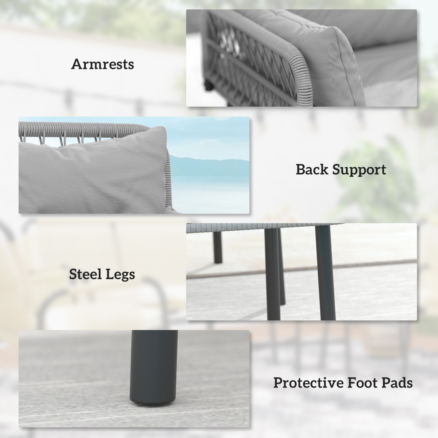 Outsunny 2 Pieces Wicker Patio Furniture Set, Small Patio Set with Outdoor Loveseat, Glass Top Coffee Table, Rattan Outdoor Furniture with Cushions