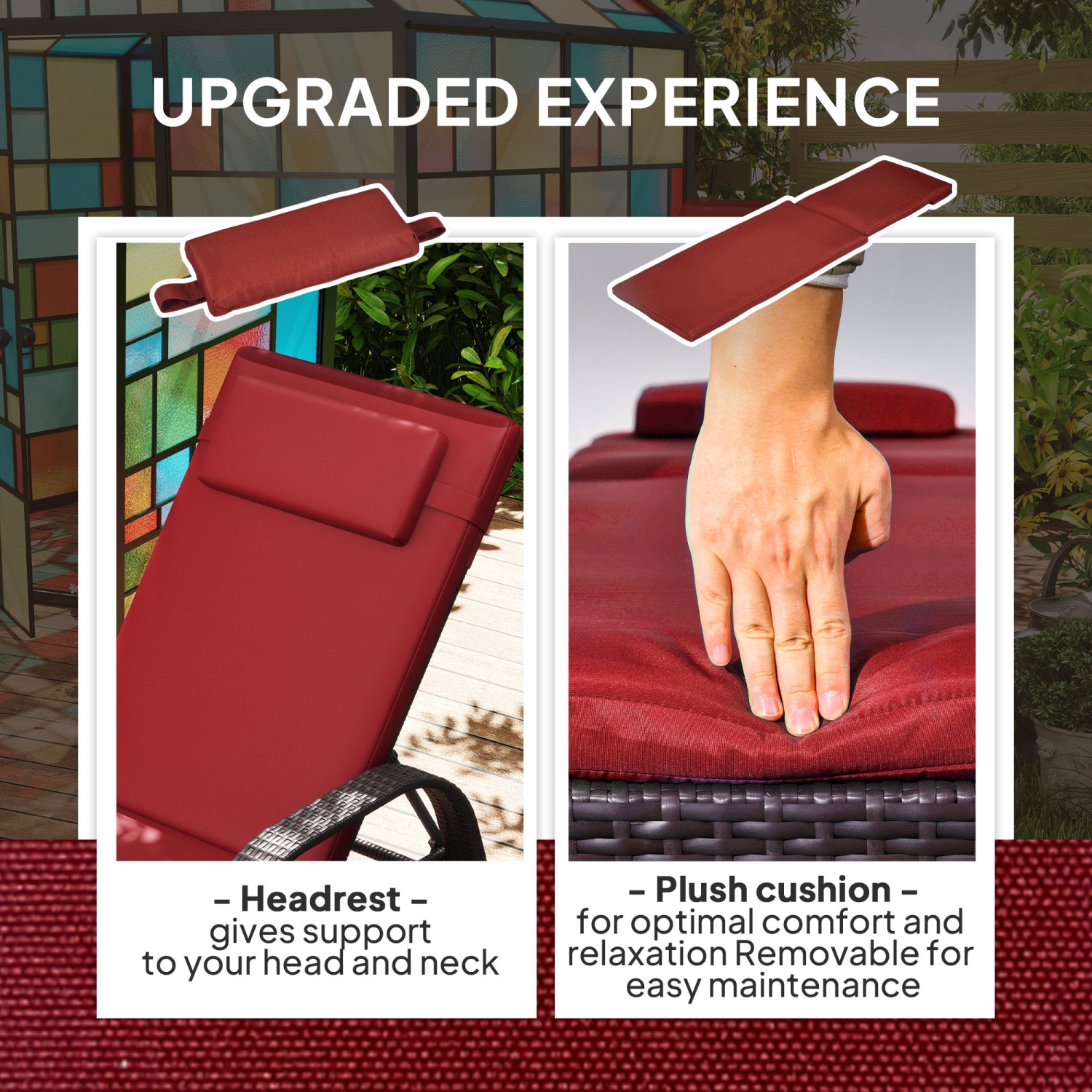 Chaise longue en osier Outsunny, chaise longue d'extérieur, chaise longue de patio en rotin PE avec appuie-tête, dossier réglable en hauteur à 5